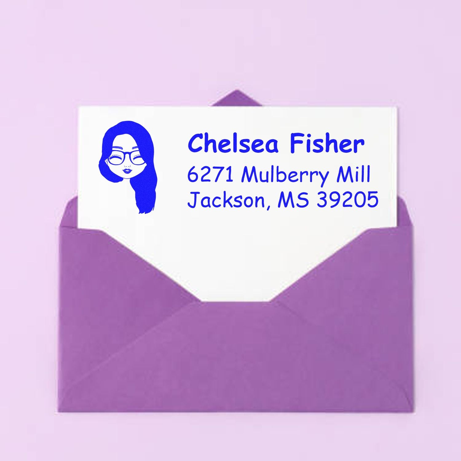 Personalized return address rubber stamp with custom name and address for mailing envelopes.
