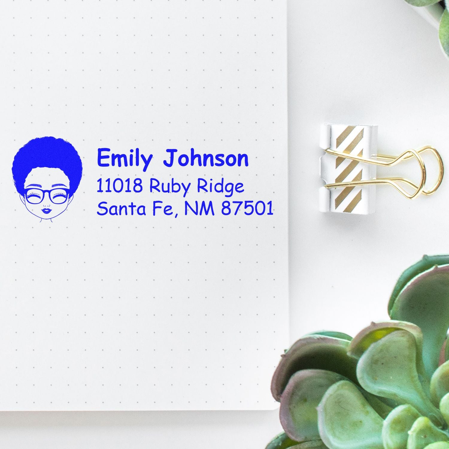 Personalized return address rubber stamp for Emily Johnson, perfect for envelopes, stationery, and mailings.