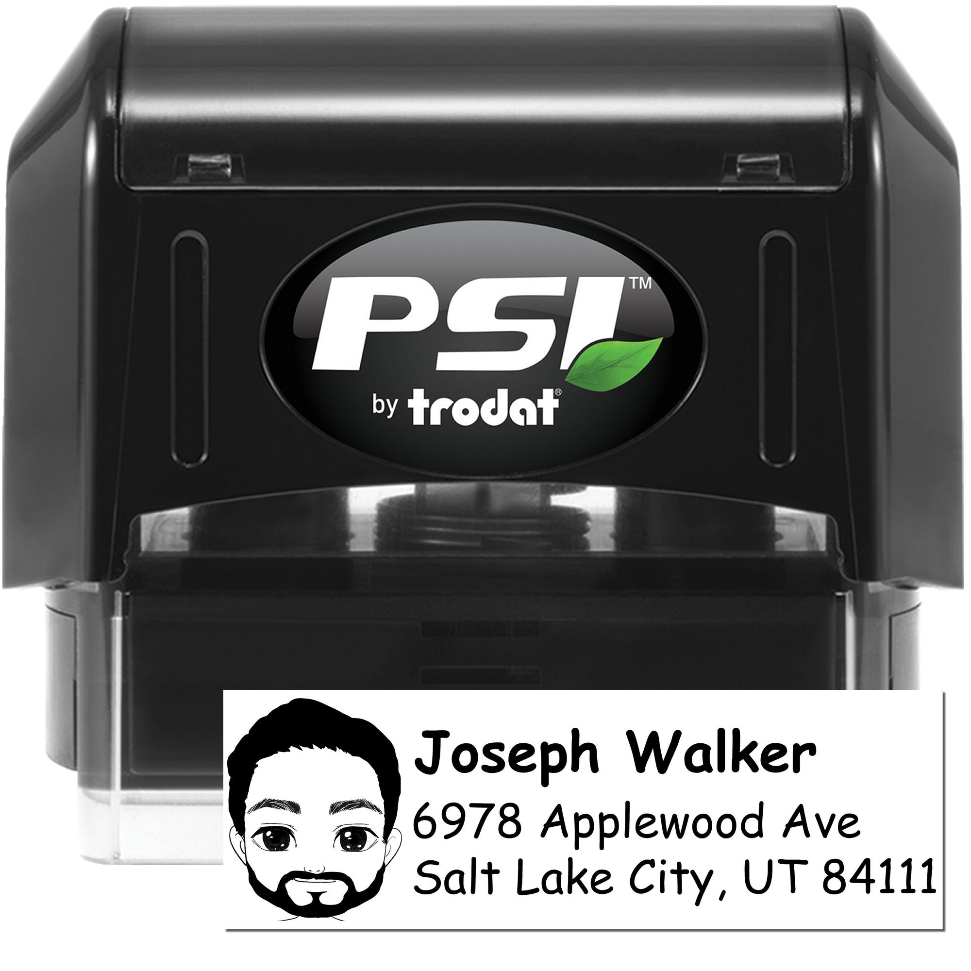 PSI by Trodat self-inking rubber stamp with custom address stamp imprint for personal mailing and business use.