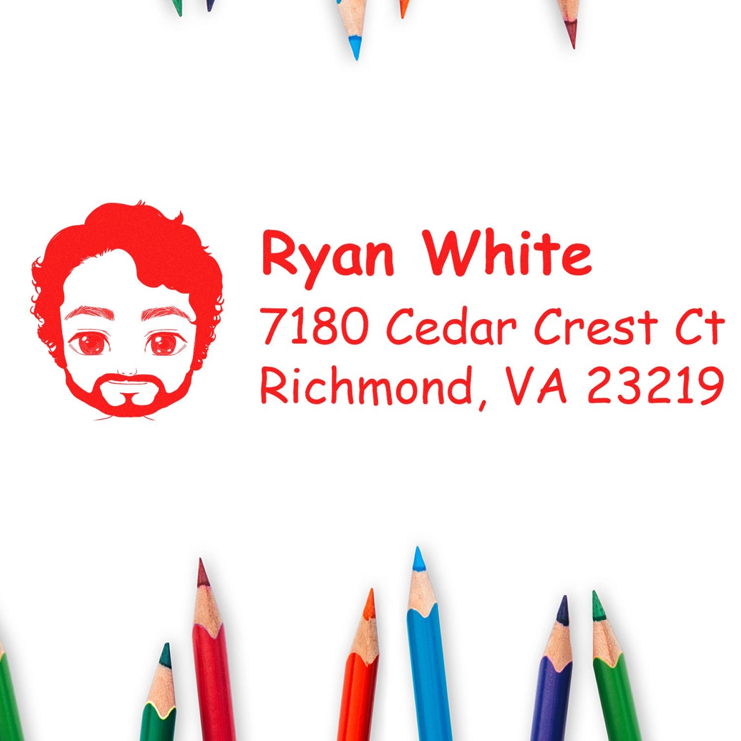 Custom rubber address stamp with Ryan White return address in Richmond, VA 23219.