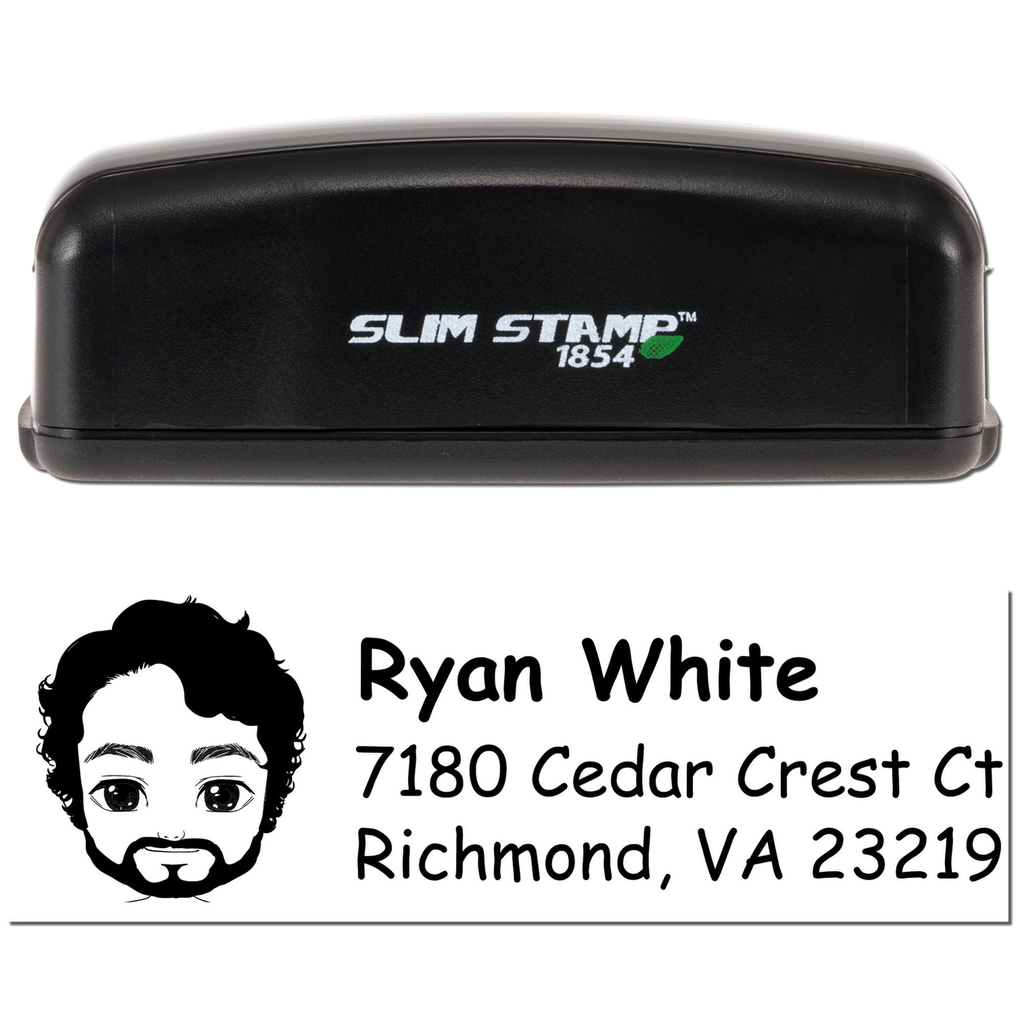 Custom self-inking rubber return address stamp with Slim Stamp 1854 case for Ryan White, 7180 Cedar Crest Ct, Richmond, VA 23219