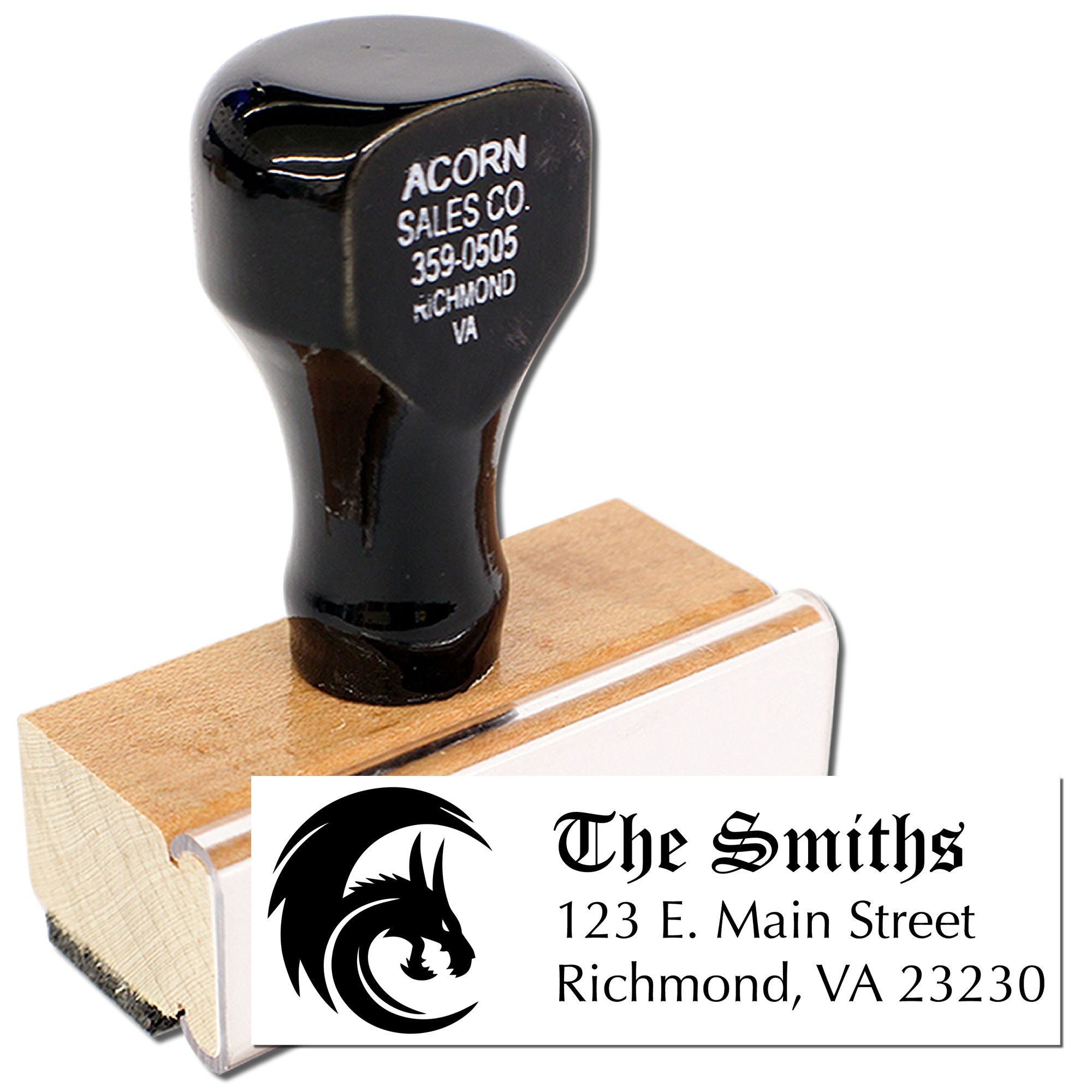 Custom self-inking rubber address stamp with business logo and return mailing address for professional mailings