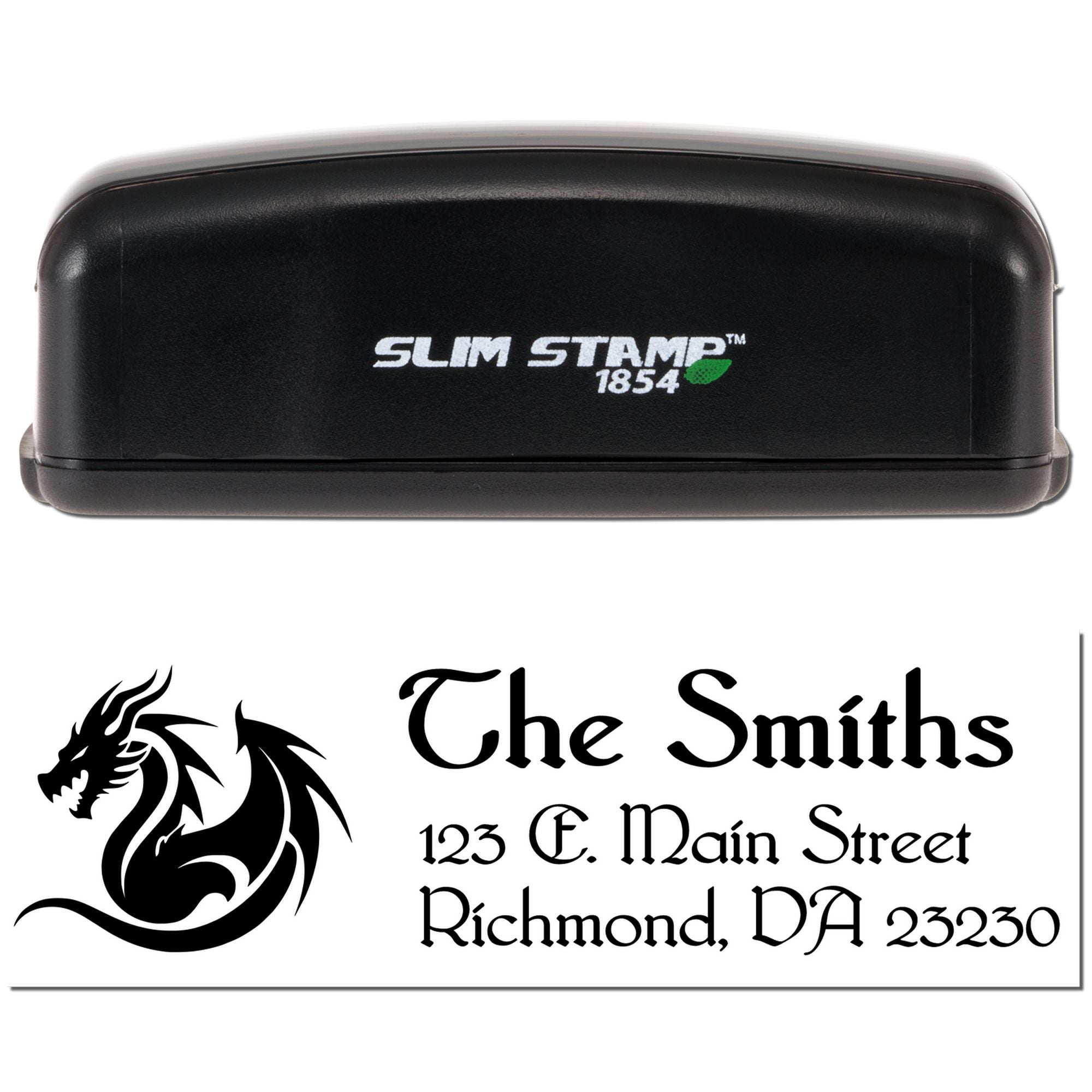 Slim Stamp 1854 custom logo return address rubber stamp for The Smiths, 123 E. Main Street, Richmond, VA 23230