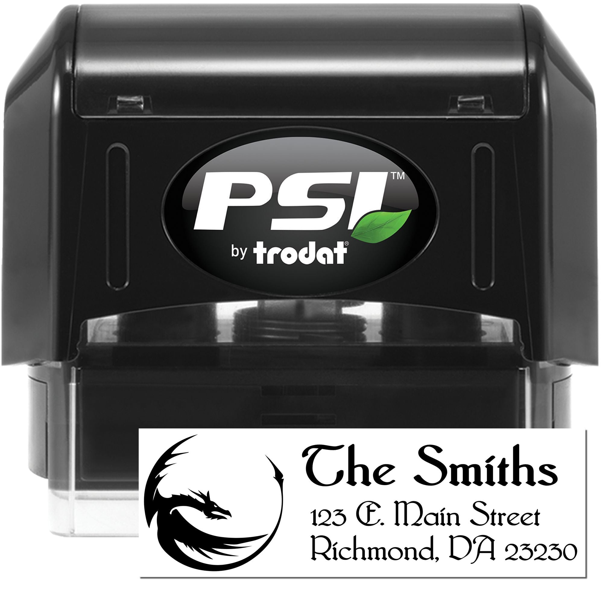 PSI by Trodat self-inking rubber stamp with custom return address design for The Smiths.