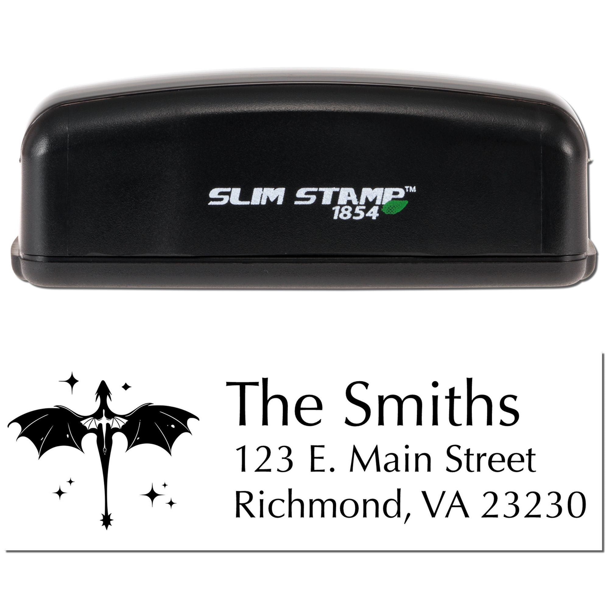 Custom return address rubber stamp with bat design for The Smiths, Richmond VA, using Slim Stamp 1854.