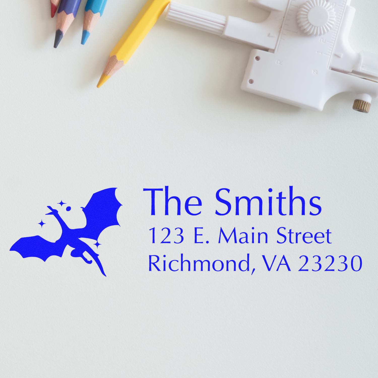 Personalized return address rubber stamp for The Smiths with bat design, Richmond, VA 23230