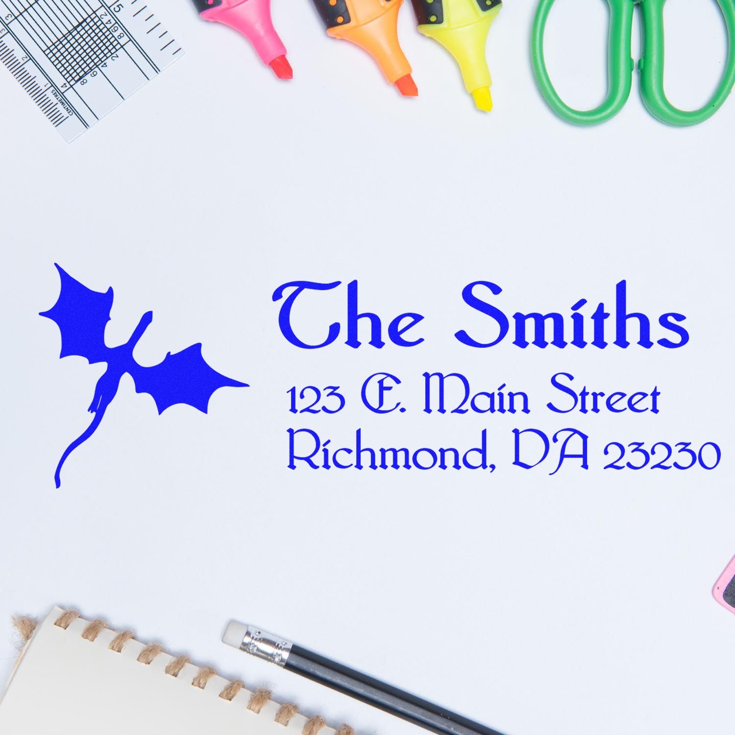 Custom return address rubber stamp with holly leaf design for The Smiths, Richmond, VA 23230
