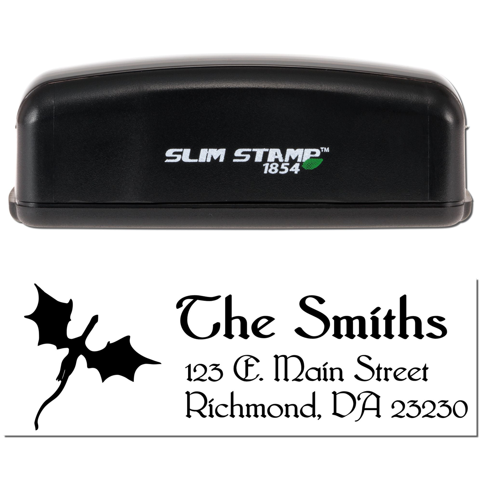 Slim Stamp 1854 self-inking custom return address rubber stamp with The Smiths, Richmond, VA imprint