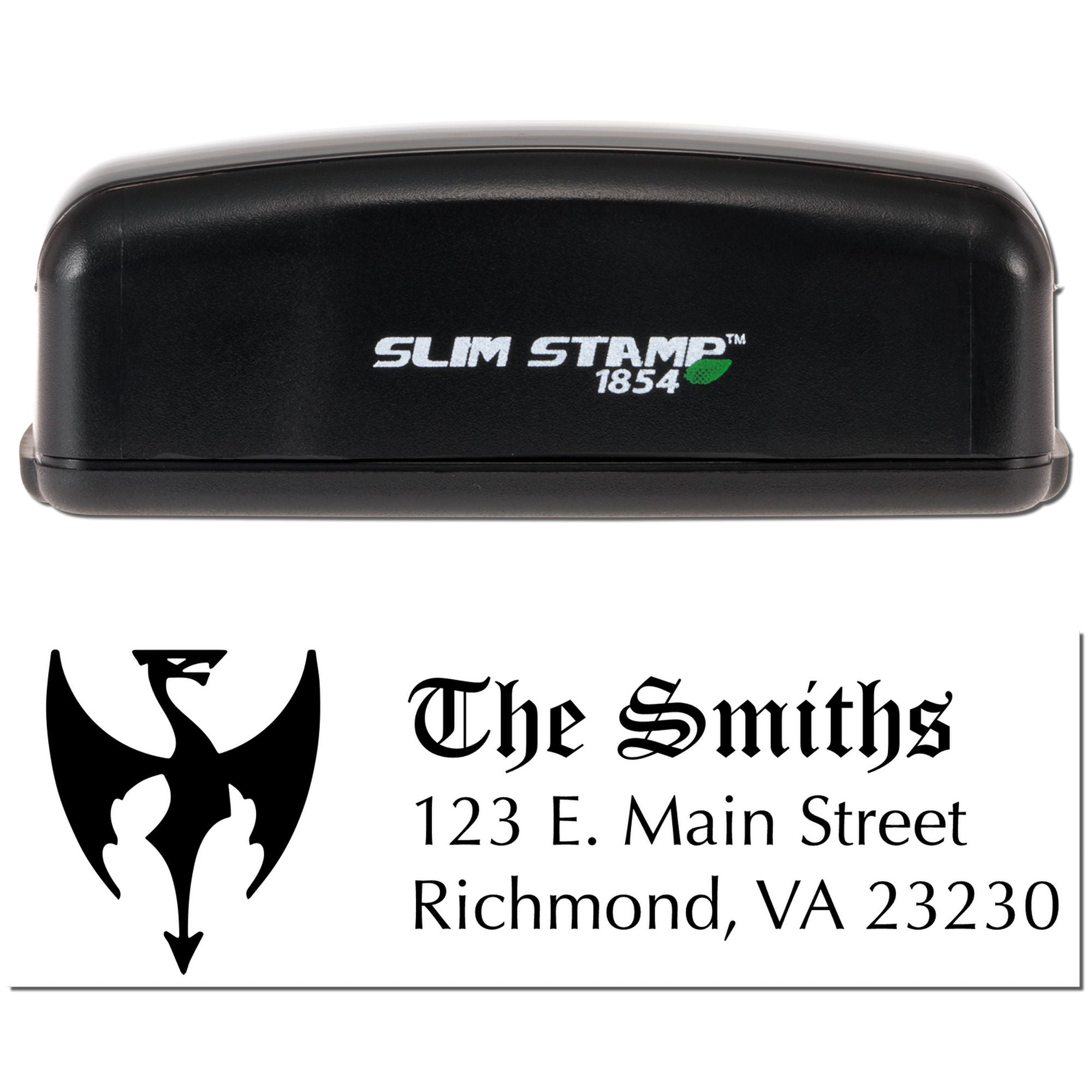 Custom Slim Stamp 1854 rubber stamp for The Smiths, featuring logo and Richmond, VA address for business branding.