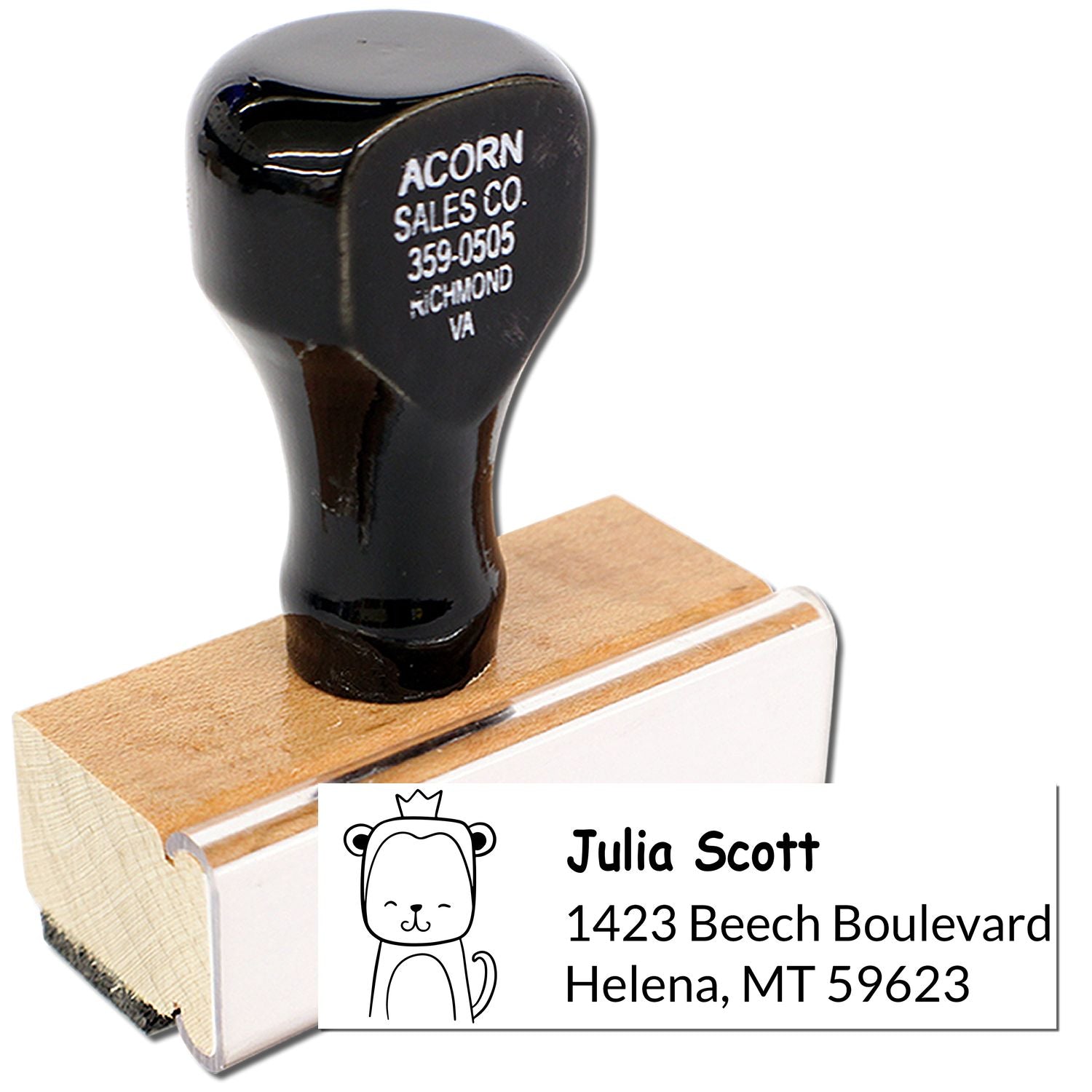 Personalized address rubber stamp with bear design for custom mailing labels and family correspondence.
