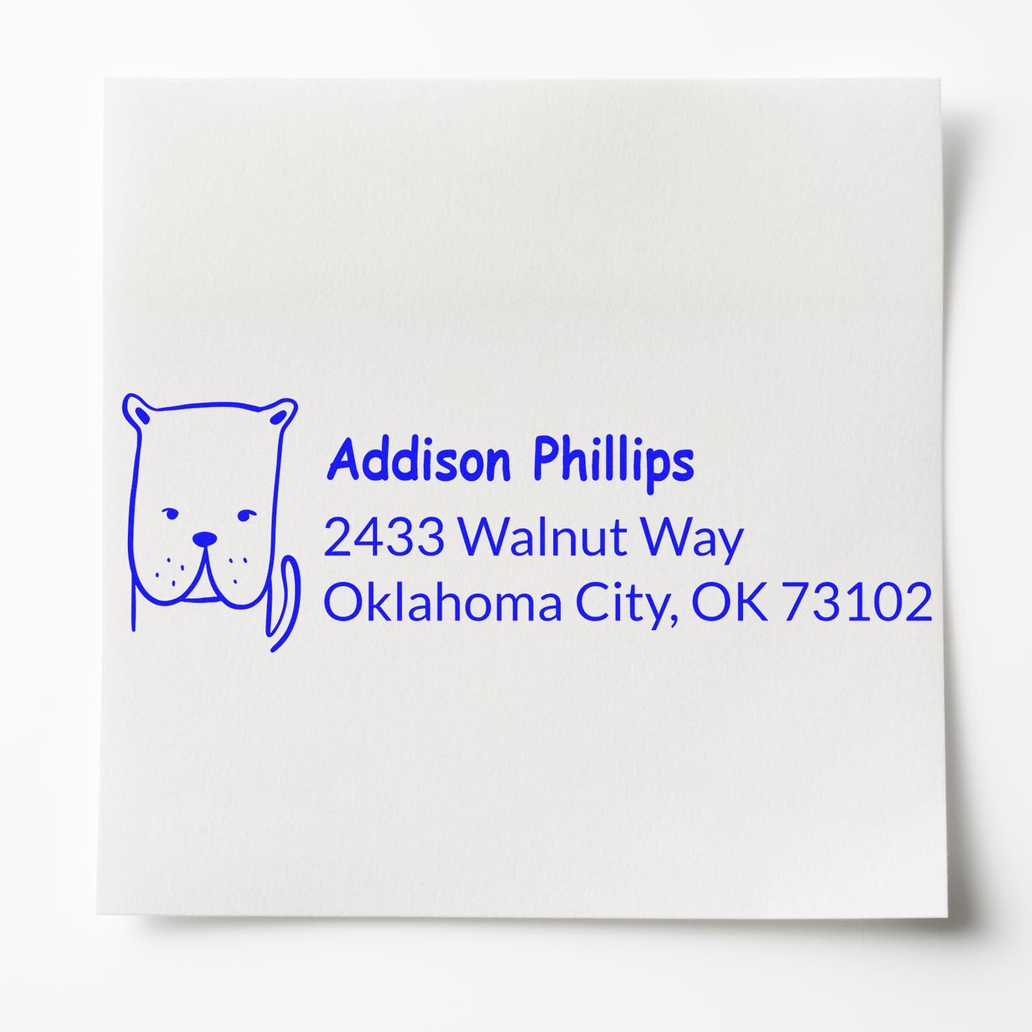 Custom bear address rubber stamp for Addison Phillips, 2433 Walnut Way, Oklahoma City, OK 73102
