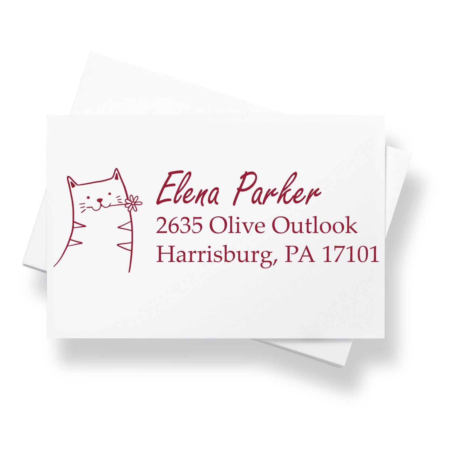 Custom cat address rubber stamp with name and mailing address for personalized return envelopes