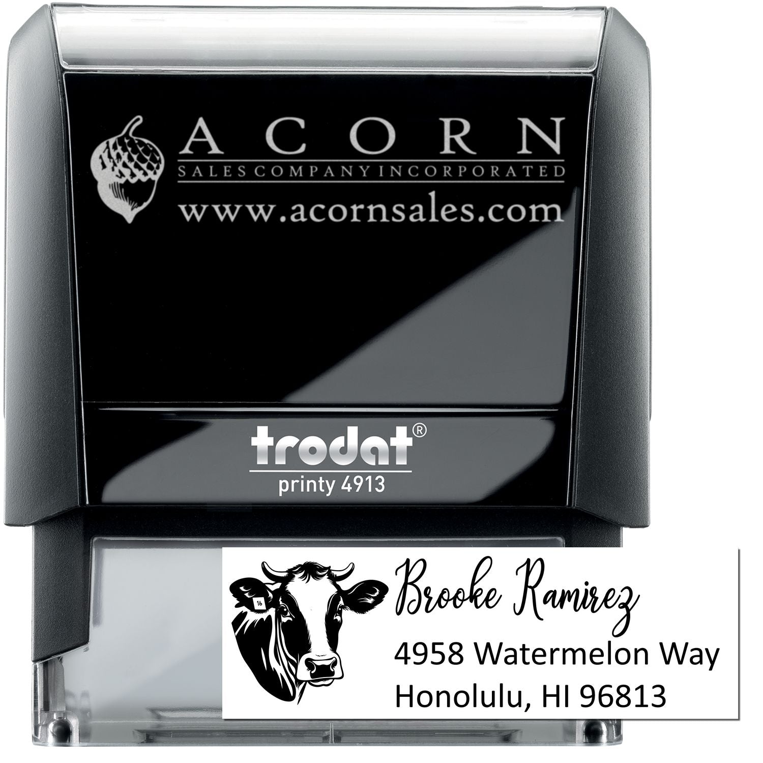 Self-inking custom rubber stamp for business logo and personalized return address imprint