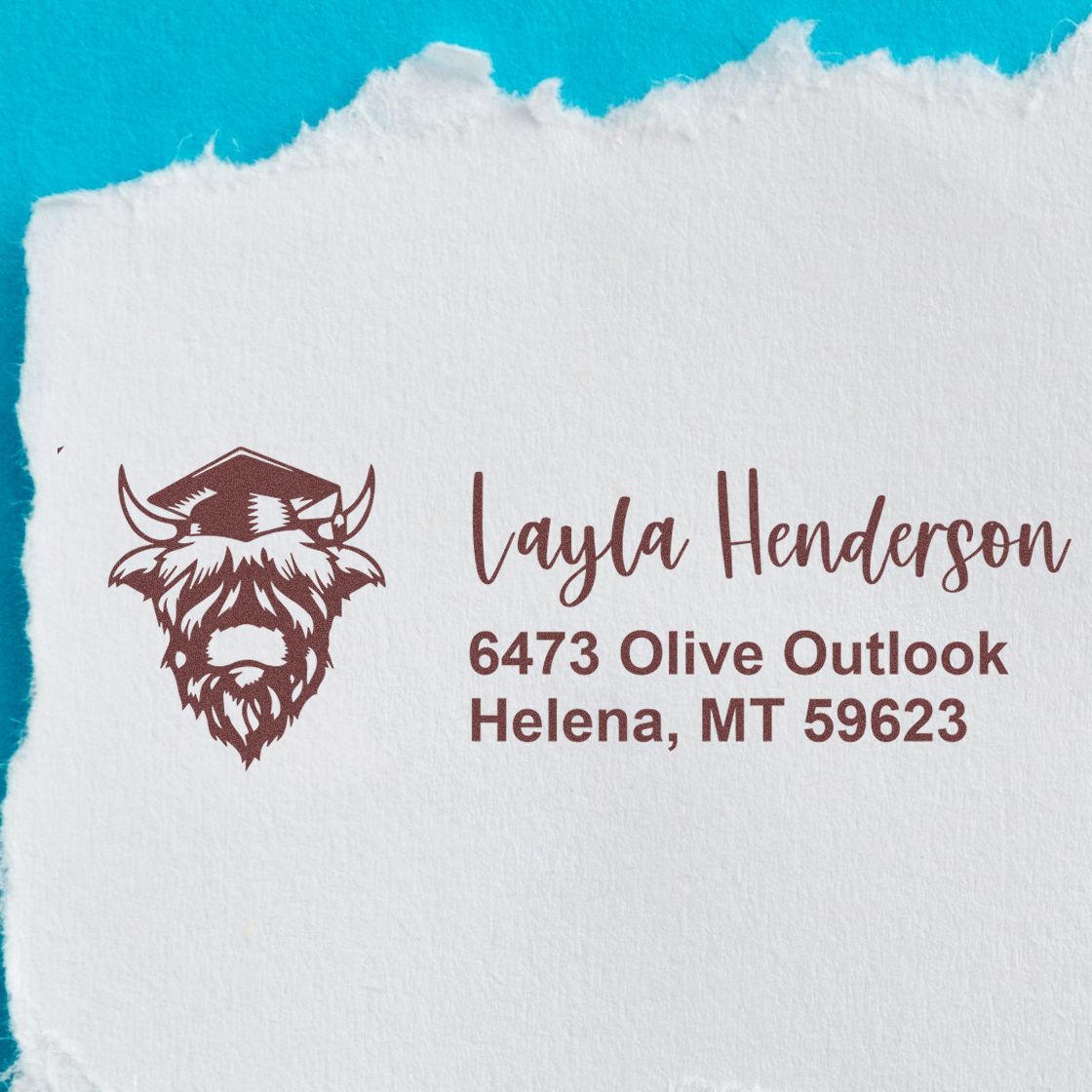 Personalized custom address stamp with buffalo logo for return addresses, envelopes, and mailing.