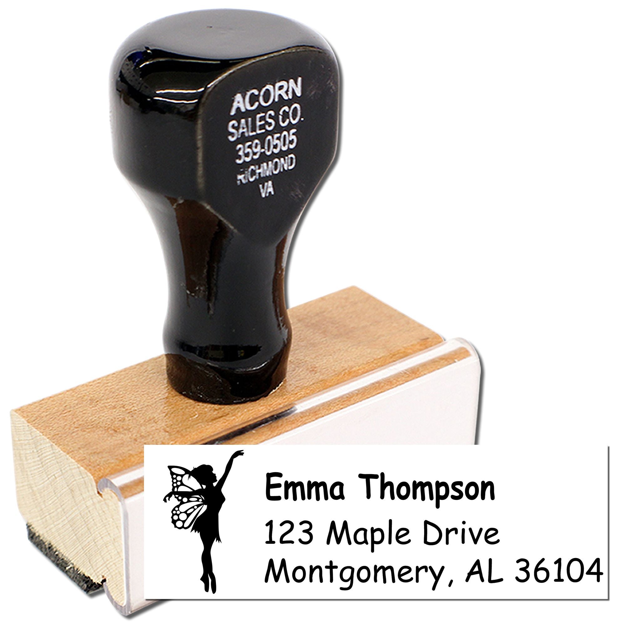 Custom address rubber stamp with fairy silhouette for personalized return address labels and stationery.