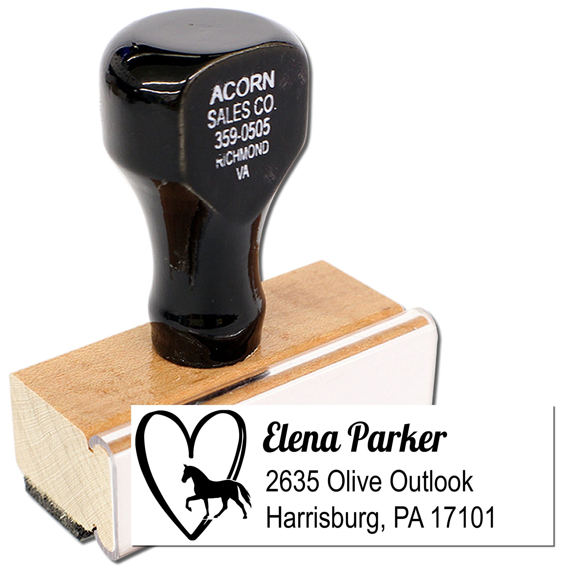 Custom horse logo return address rubber stamp with personalized name and mailing address imprint