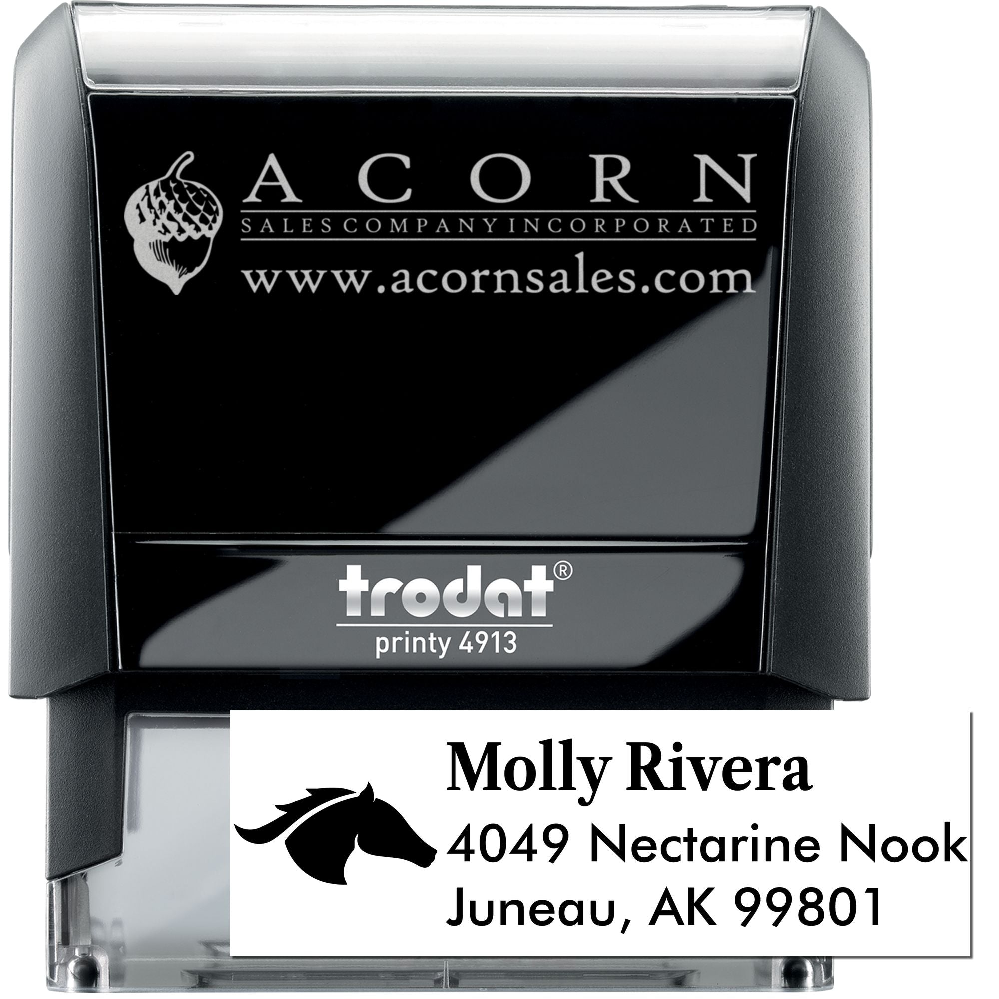 Custom self-inking rubber stamp with logo and address for business use, Trodat Printy 4913 personalized stamp