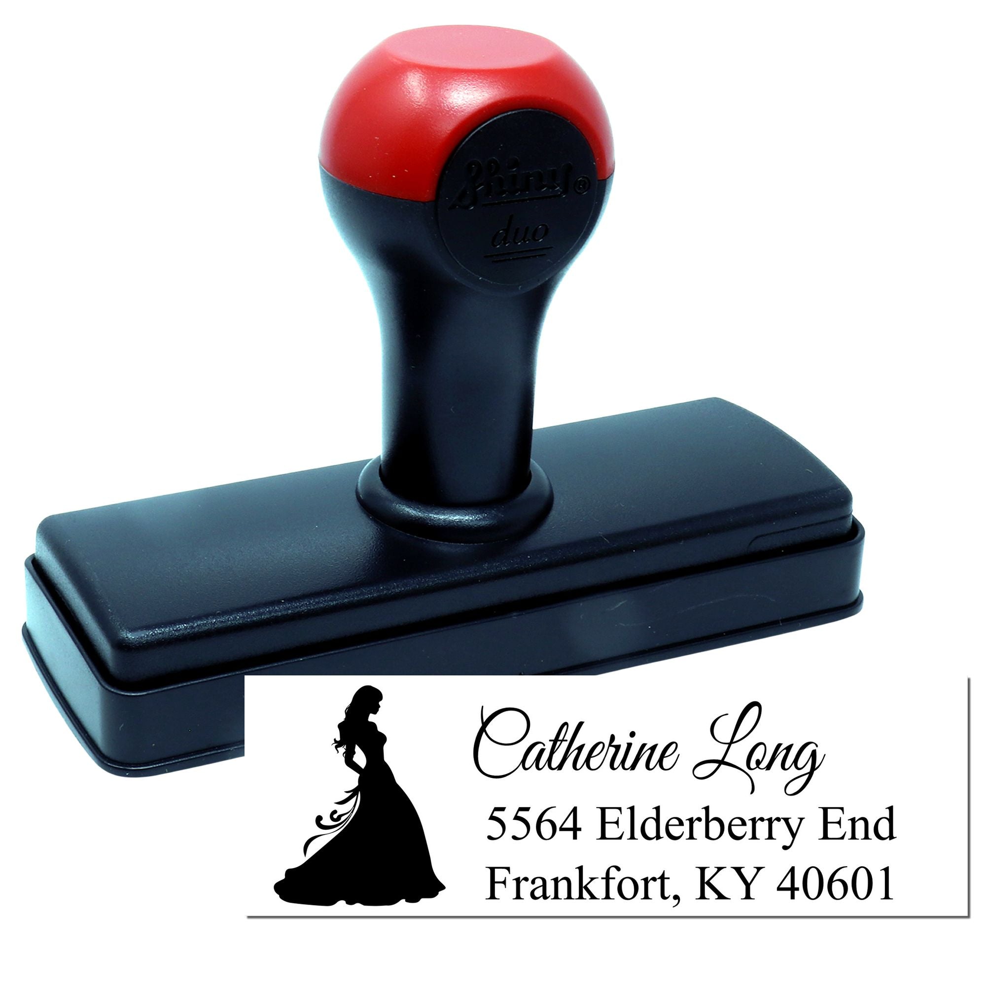 Personalized self-inking rubber address stamp with name and return address imprint for mailing labels and envelopes
