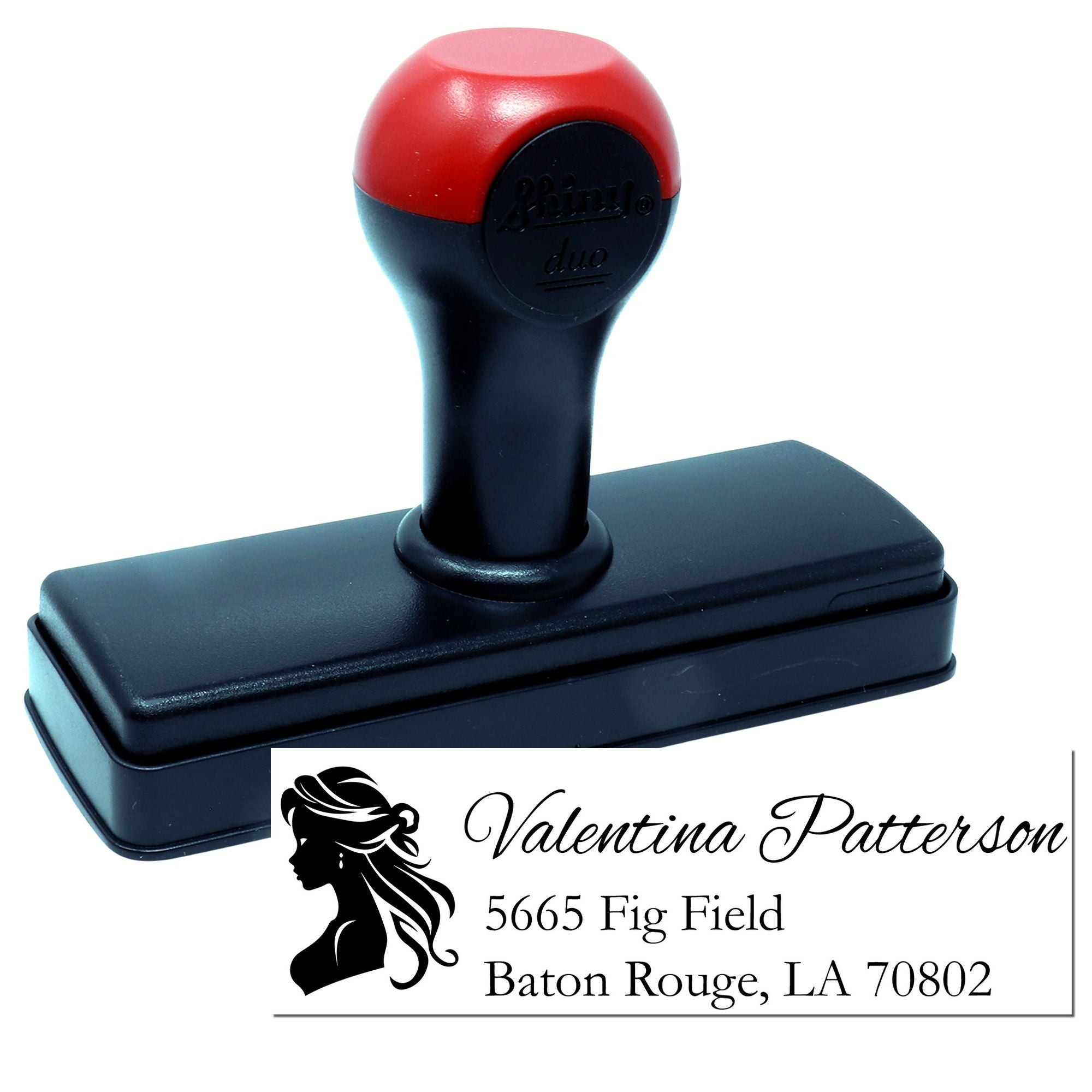 Custom self-inking rubber stamp with return address and logo for business mailing and branding