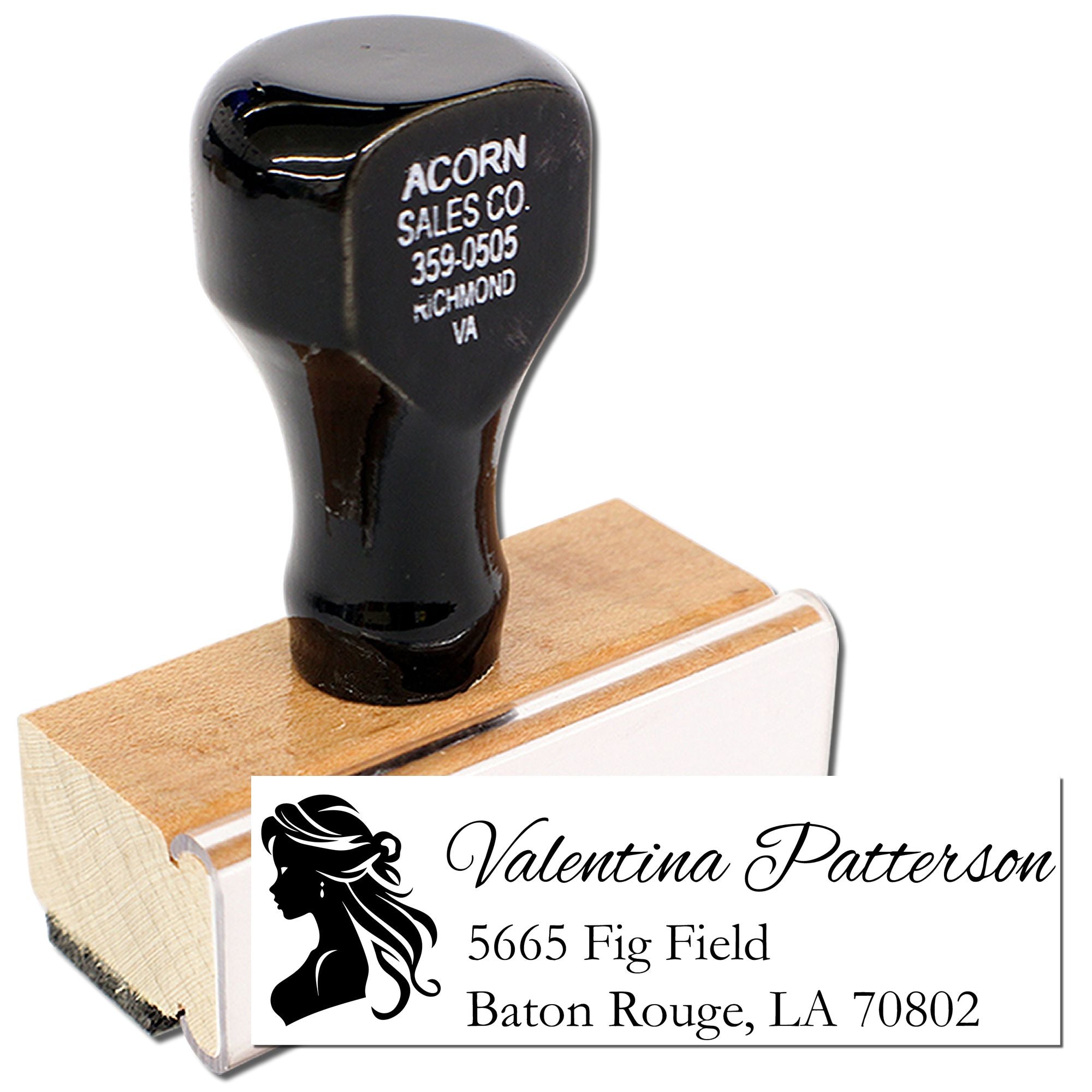 Custom return address rubber stamp with name and Baton Rouge, LA address imprint