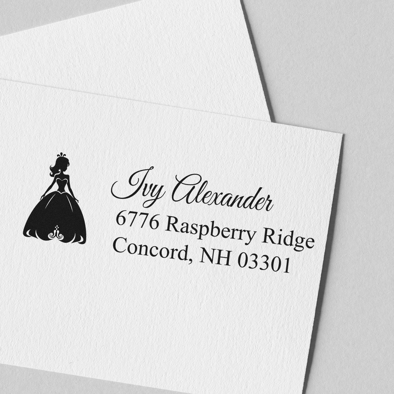 Custom princess return address rubber stamp with Ivy Alexander address for elegant envelopes.