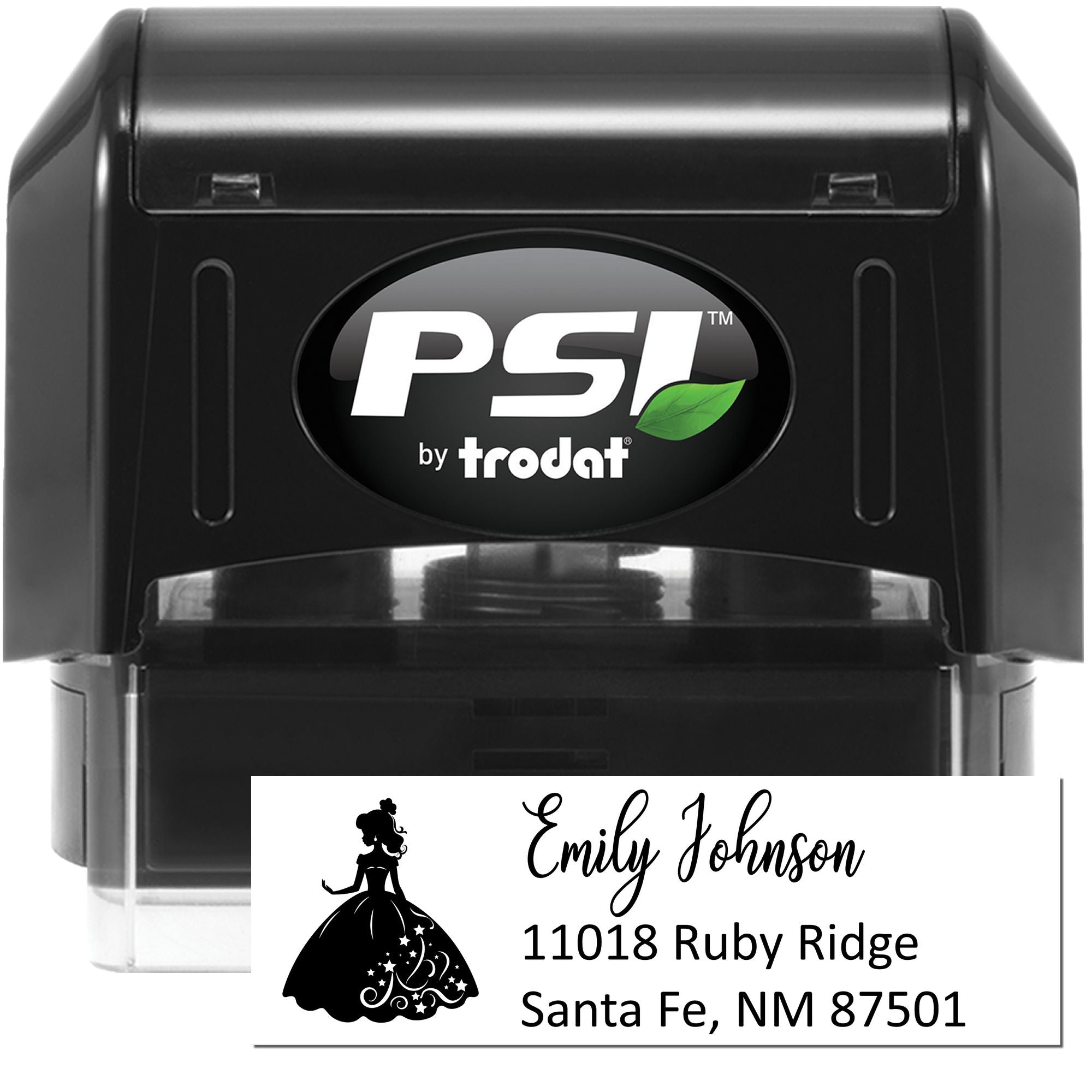 PSI by Trodat custom address rubber stamp with princess design for personalized mailing, Emily Johnson, Santa Fe NM