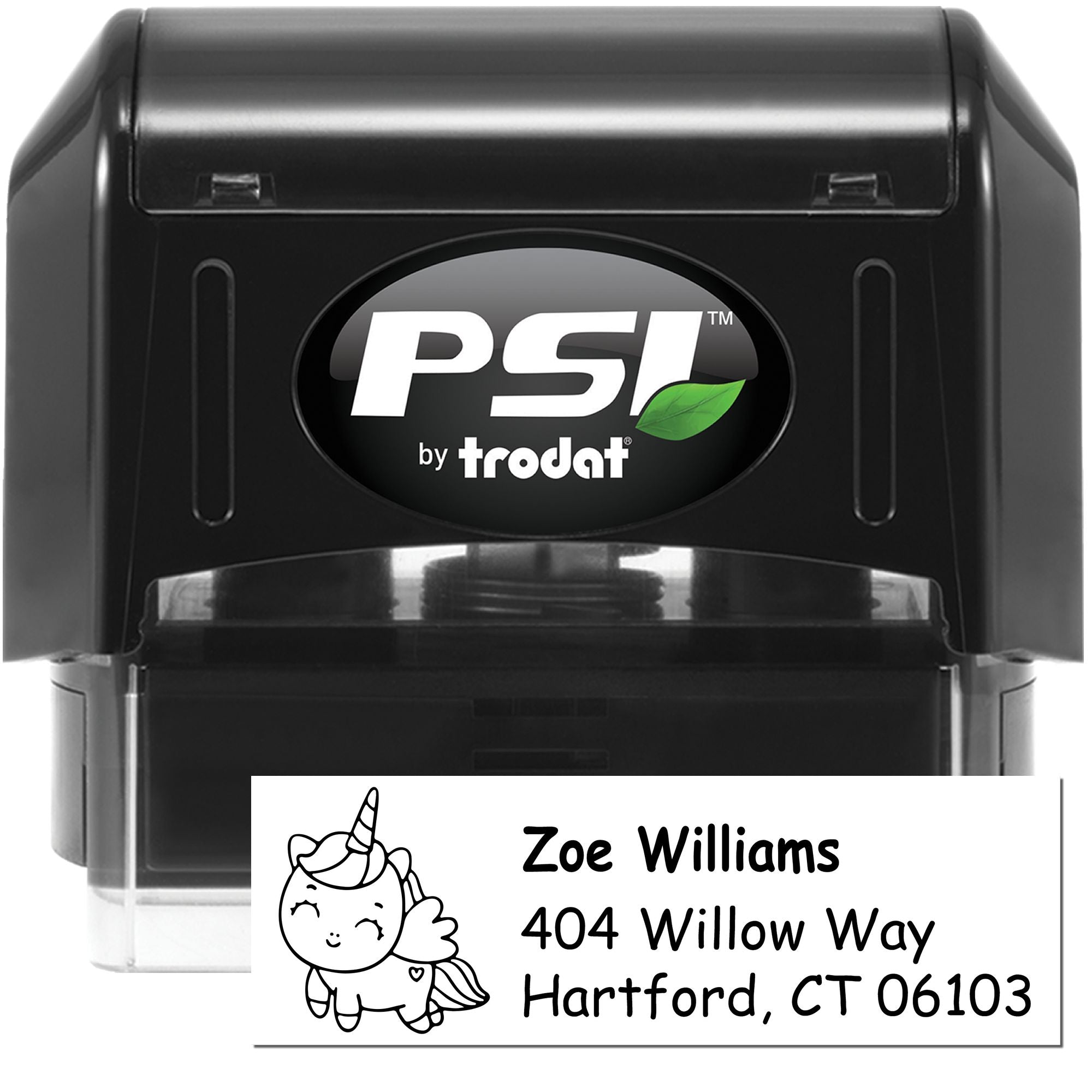 PSI by Trodat self-inking custom unicorn return address rubber stamp for personalized mailing