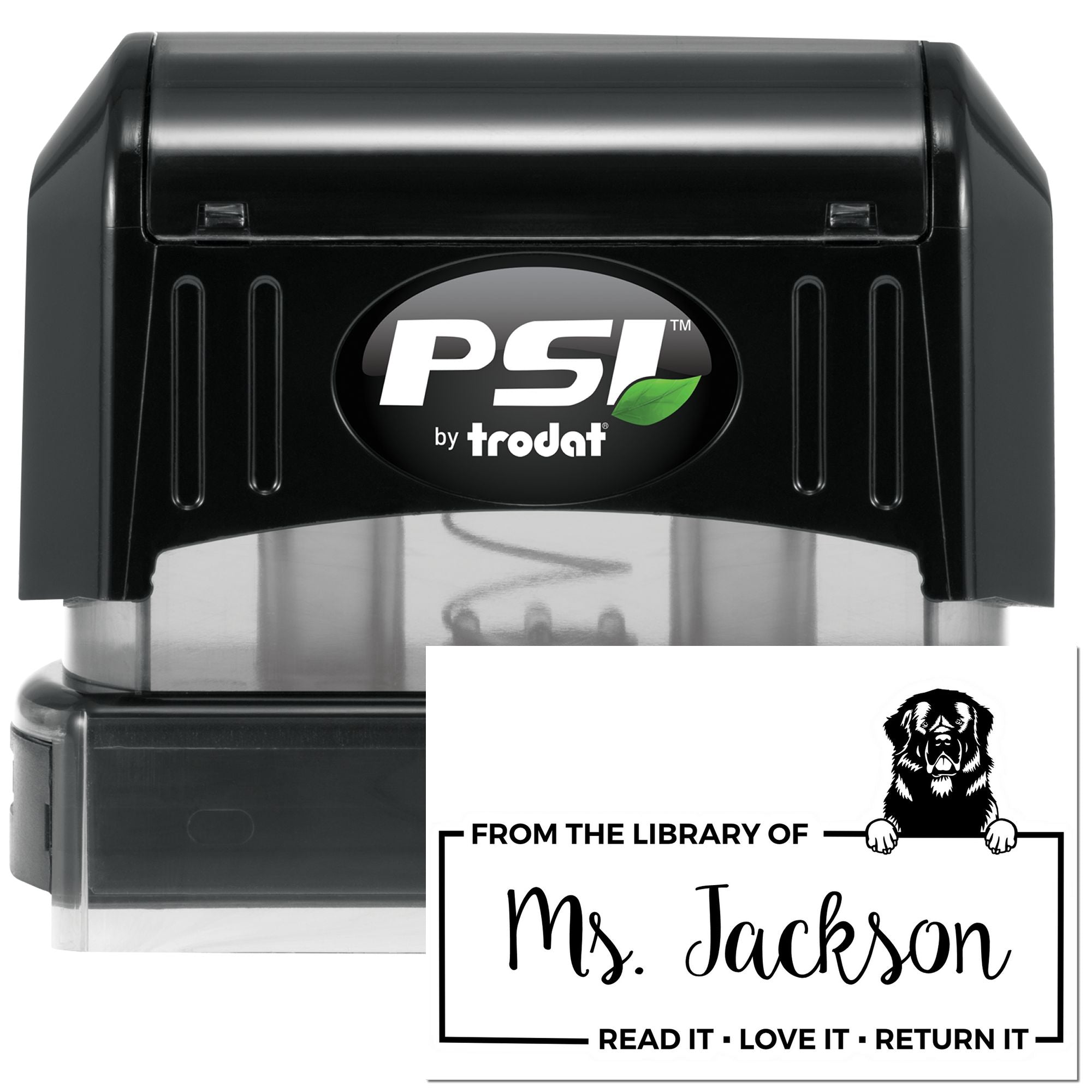 Custom self-inking rubber stamp for library books reading From the Library of Ms. Jackson  Read It, Love It, Return It.