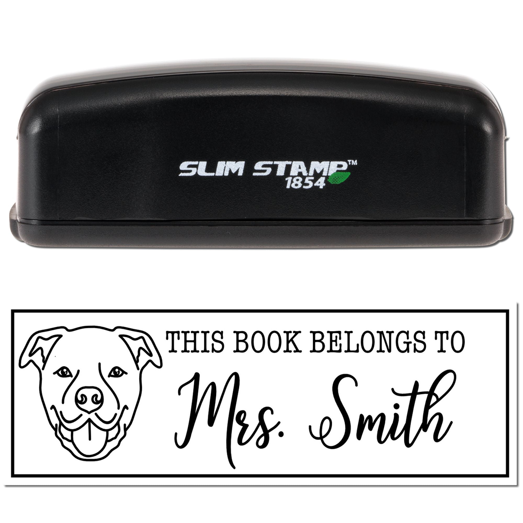 Slim Stamp 1854 custom dog bookplate rubber stamp for personalized This Book Belongs to Mrs. Smith library labels