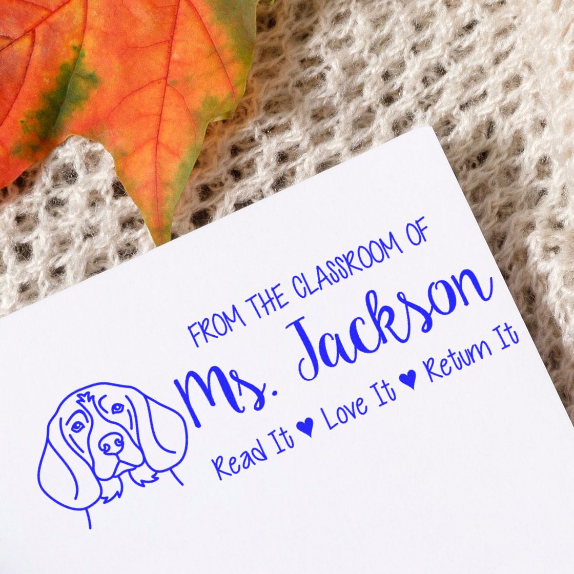 Personalized teacher rubber stamp for classroom books, reading From the classroom of Ms. JacksonRead it, Love it, Return it.