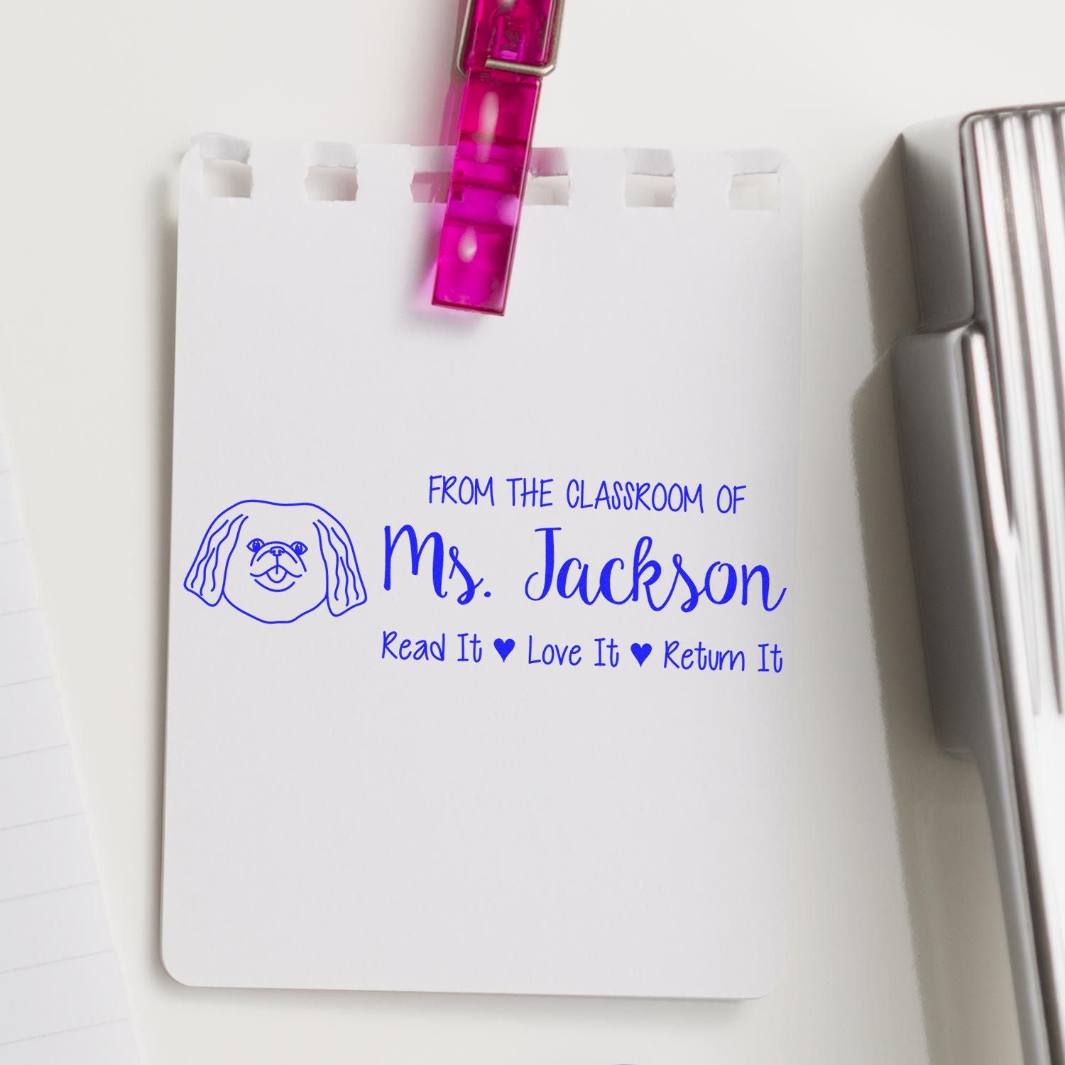 Personalized classroom book stamp for teachers: From the classroom of Ms. JacksonRead it, Love it, Return it.
