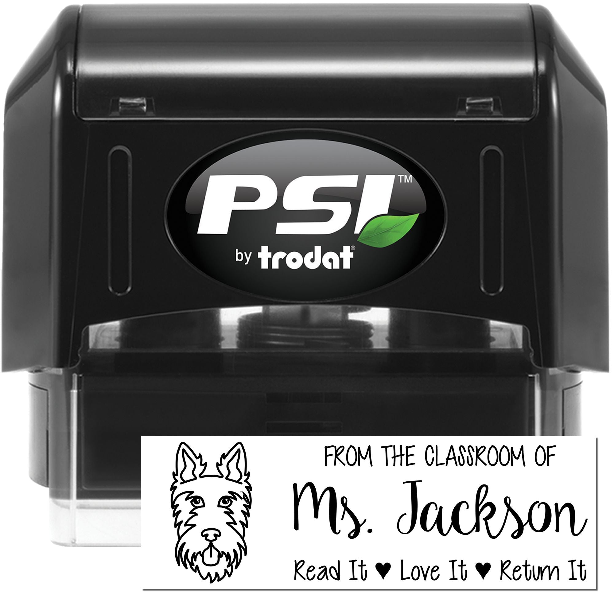PSI by Trodat self-inking rubber stamp holder, black durable custom stamp case for office and business use.