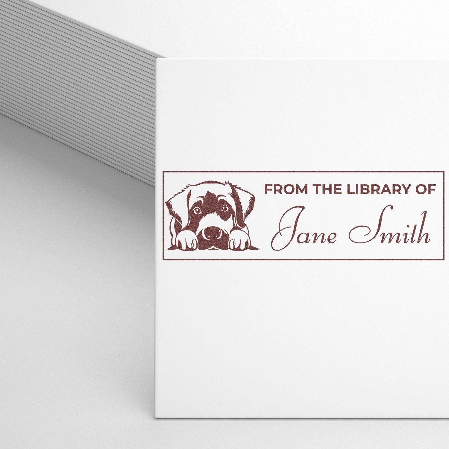 Personalized dog library rubber stamp with From the Library of Jane Smith for custom book labels.