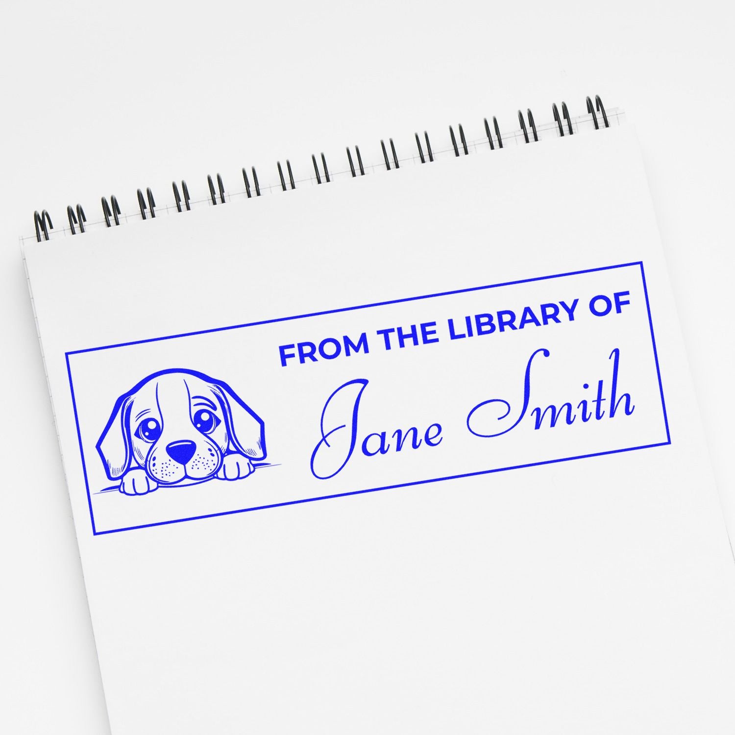 Custom dog library rubber stamp design with From the Library of Jane Smith for personalized book labeling.