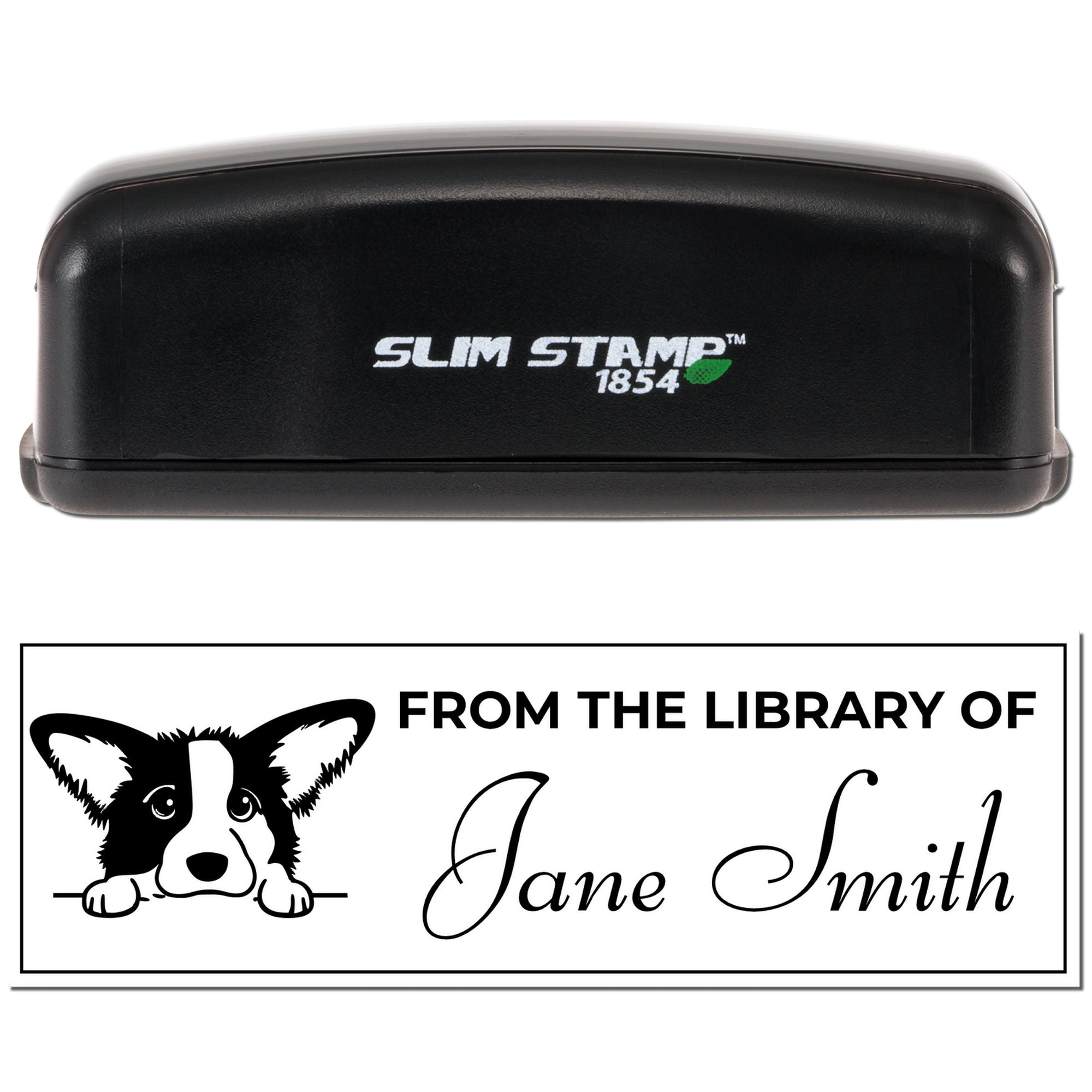 Personalized Corgi Kids Book Peeking Puppy Slim Pre-Inked Stamp