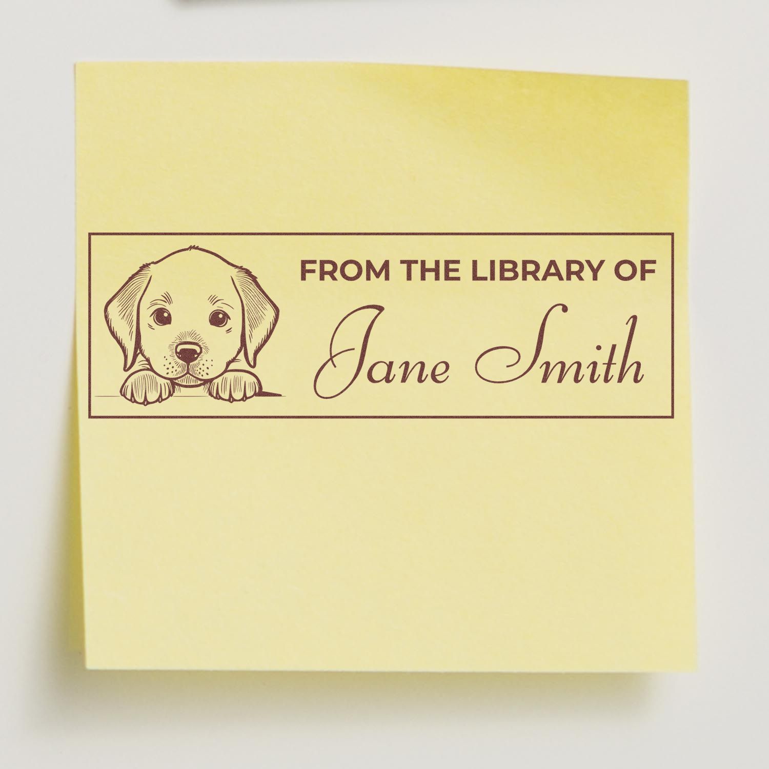 Custom From the Library of rubber stamp with puppy illustration and Jane Smith name for personal books