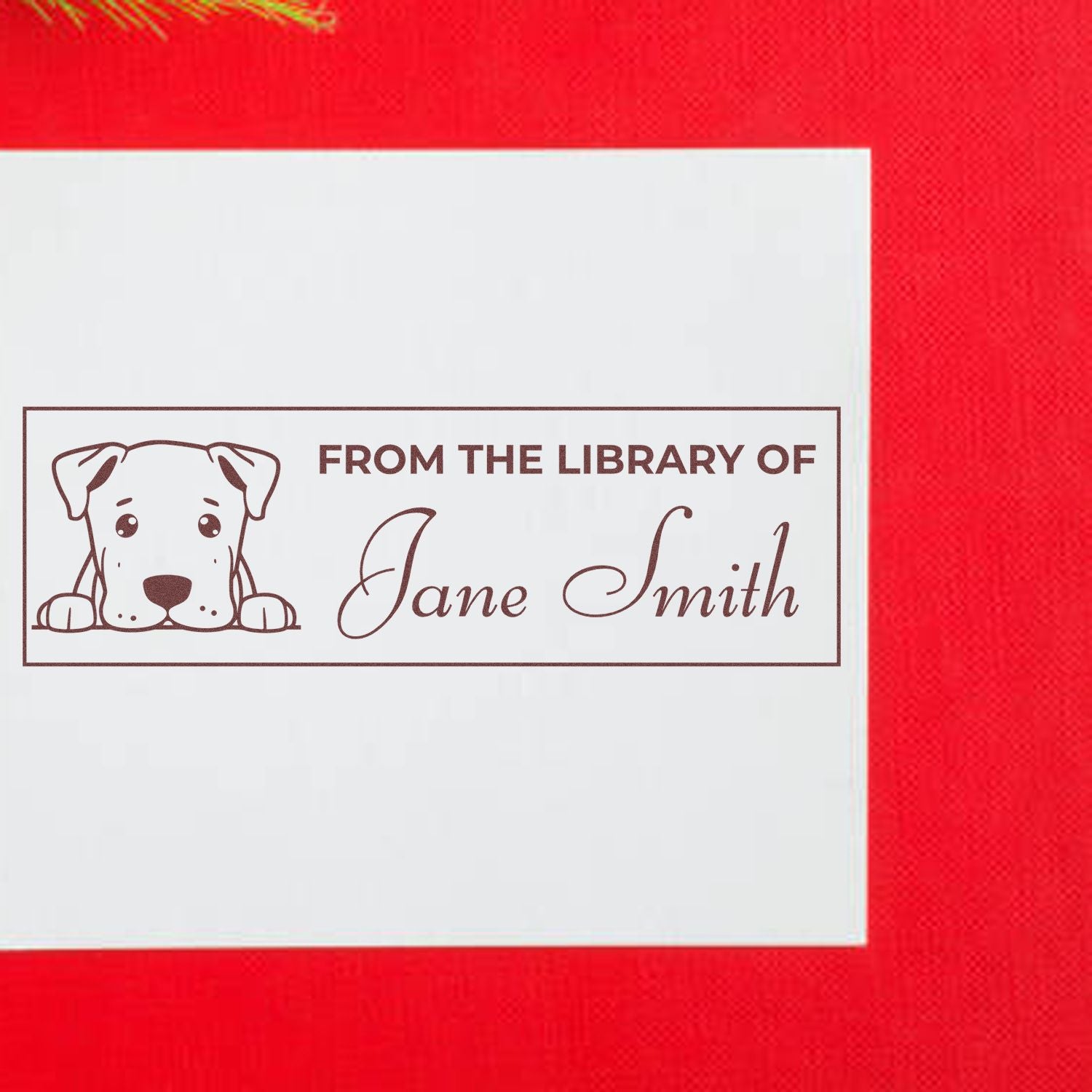 Personalized dog library stamp with From the Library of Jane Smith for custom book labeling.