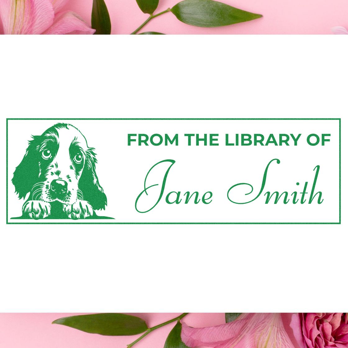 Custom dog ex libris rubber stamp reading From the Library of Jane Smith for personalized book ownership marking.