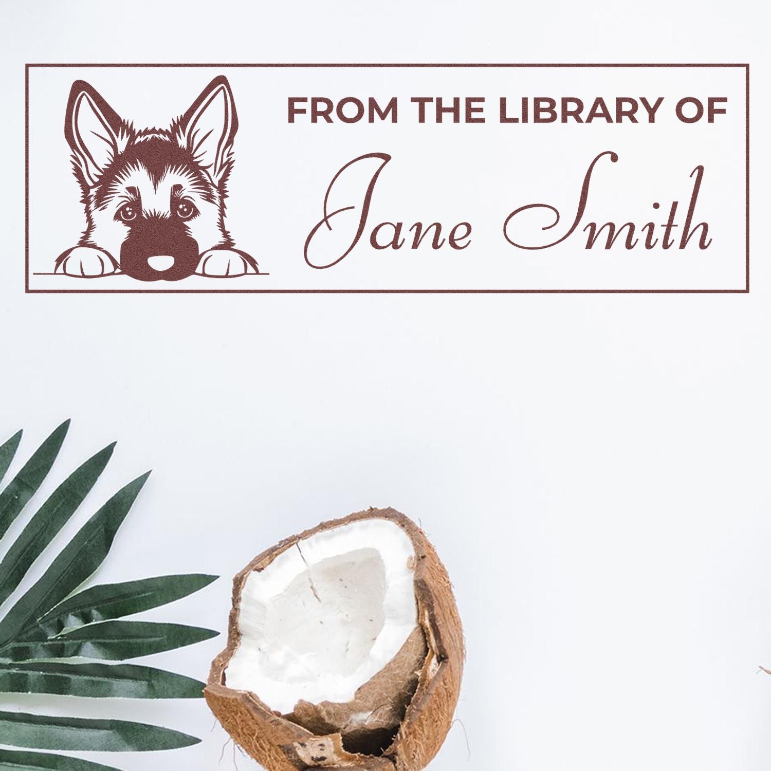 Personalized dog library rubber stamp with From the Library of Jane Smith for custom book labeling.
