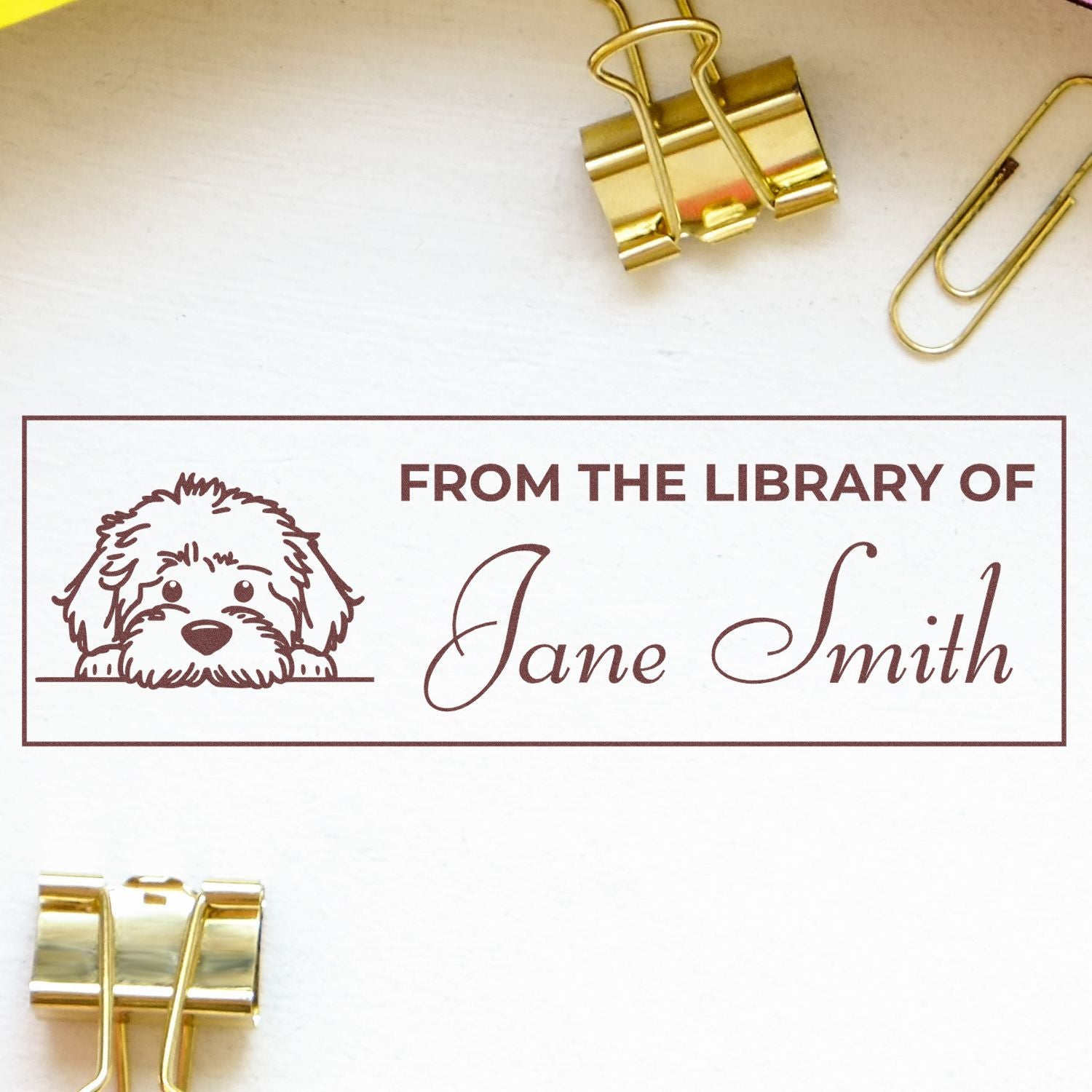 Personalized dog From the Library of rubber stamp with Jane Smith name for books, a custom library bookplate stamp.