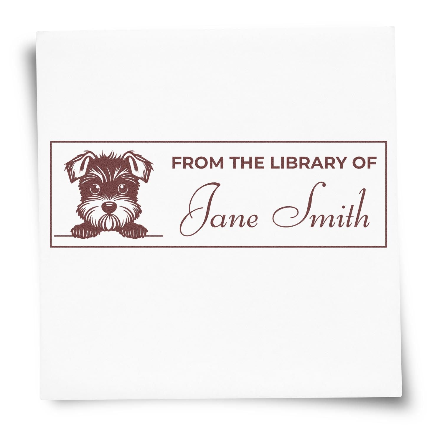 Personalized From the Library of Jane Smith rubber stamp with dog illustration for books and custom library branding