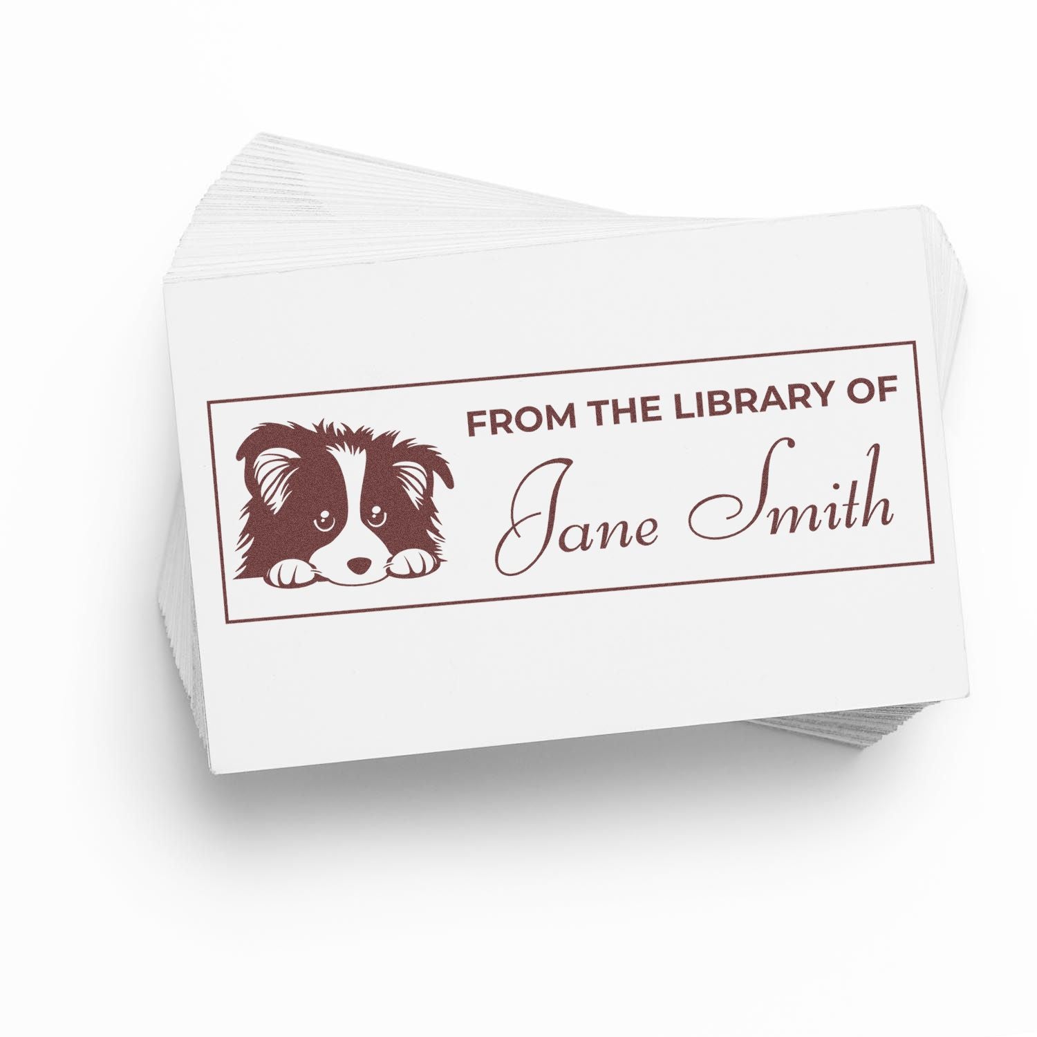 Custom dog library rubber stamp with From the Library of Jane Smith for personalized book ownership labeling.