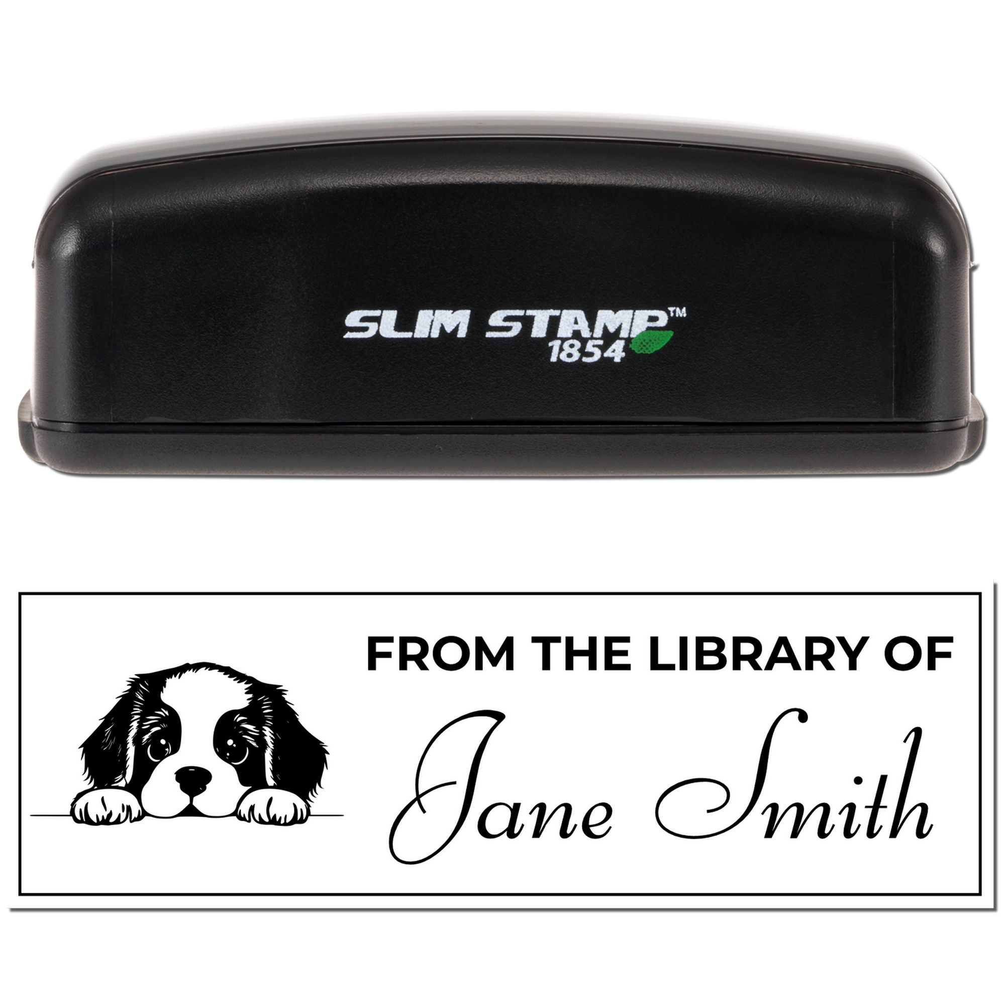 Slim Stamp 1854 custom From the Library Of rubber stamp with dog design for Jane Smith books