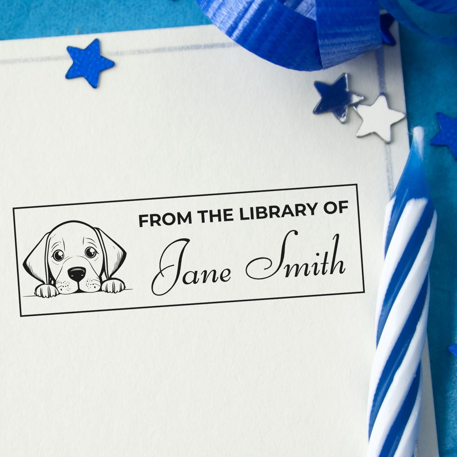 Personalized From the Library Of rubber stamp with puppy design for Jane Smith book labels