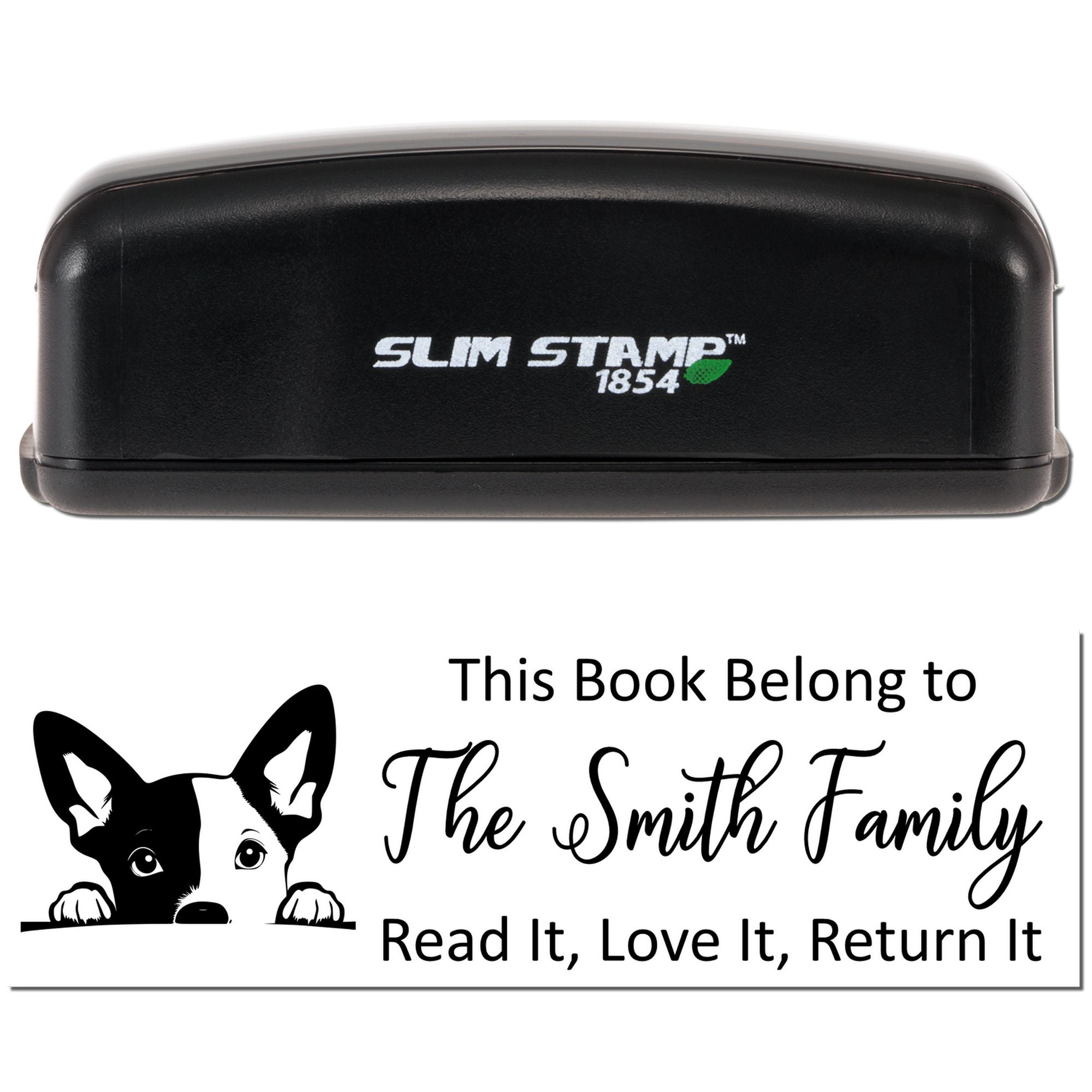 Customizable Basenji Dog Lover Bookplate Bookworm Slim Pre-Inked Stamp
