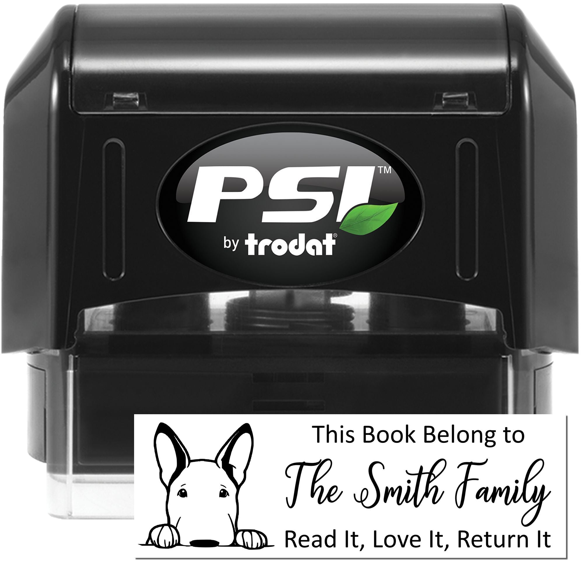 PSI by Trodat self-inking rubber stamp for books, personalized This Book Belongs to family library stamp.