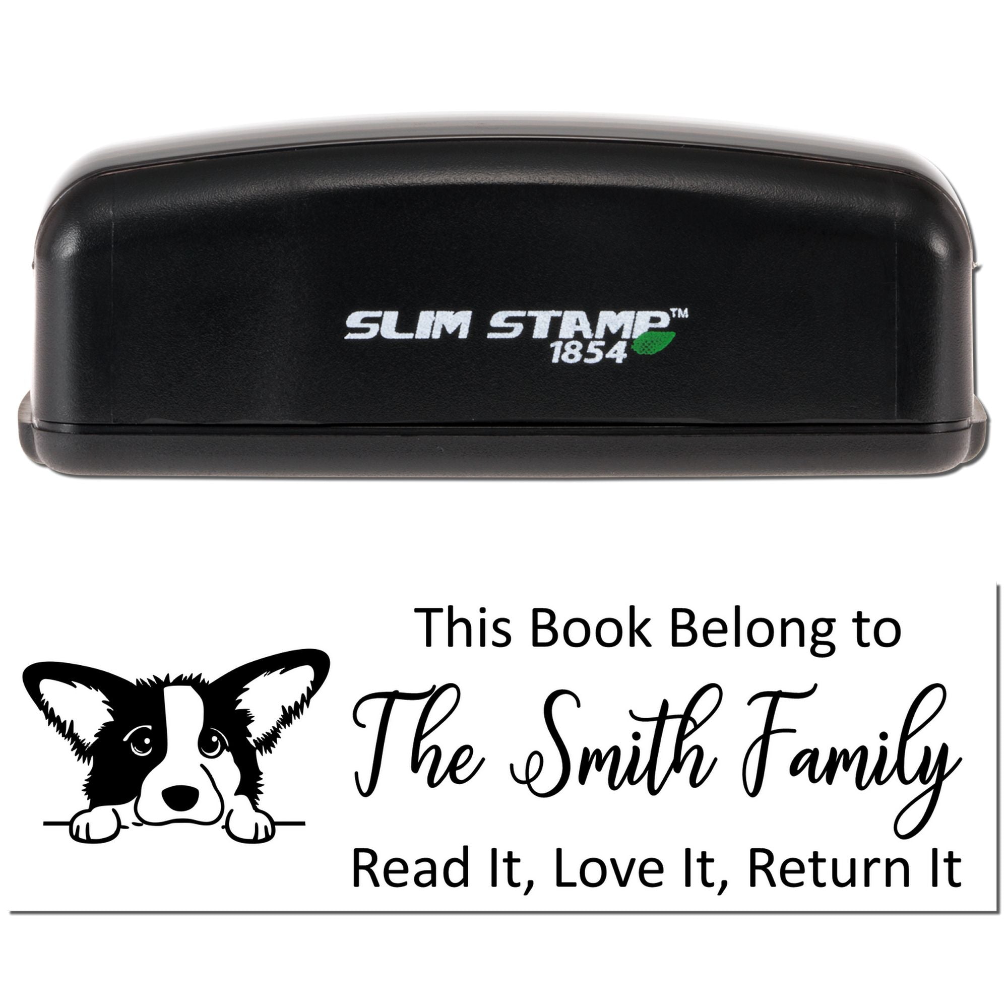 Customizable Cute Corgi Book Bookworm Slim Pre-Inked Stamp