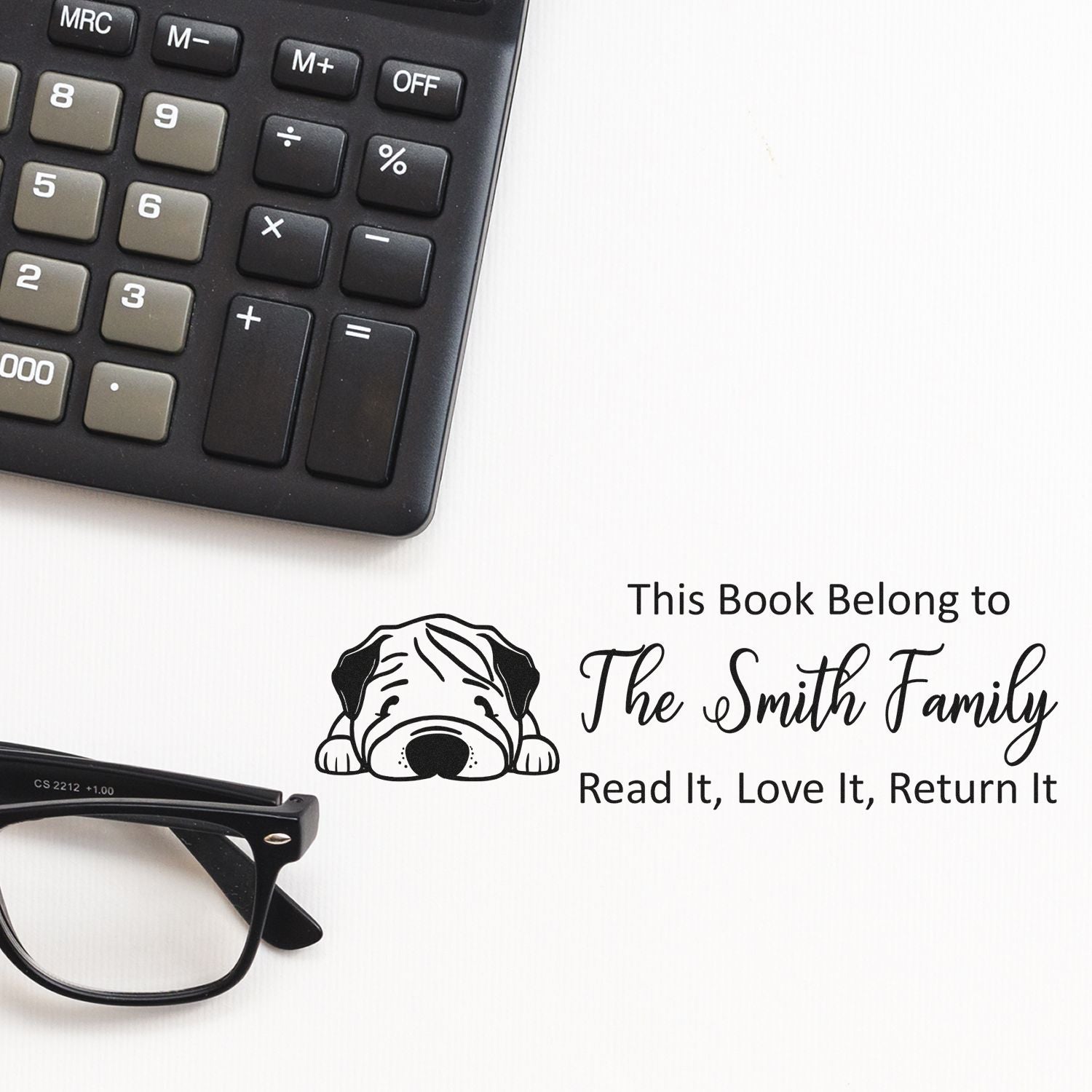 Personalized dog book stamp for libraries: This Book Belongs to The Smith Family, Read It, Love It, Return It