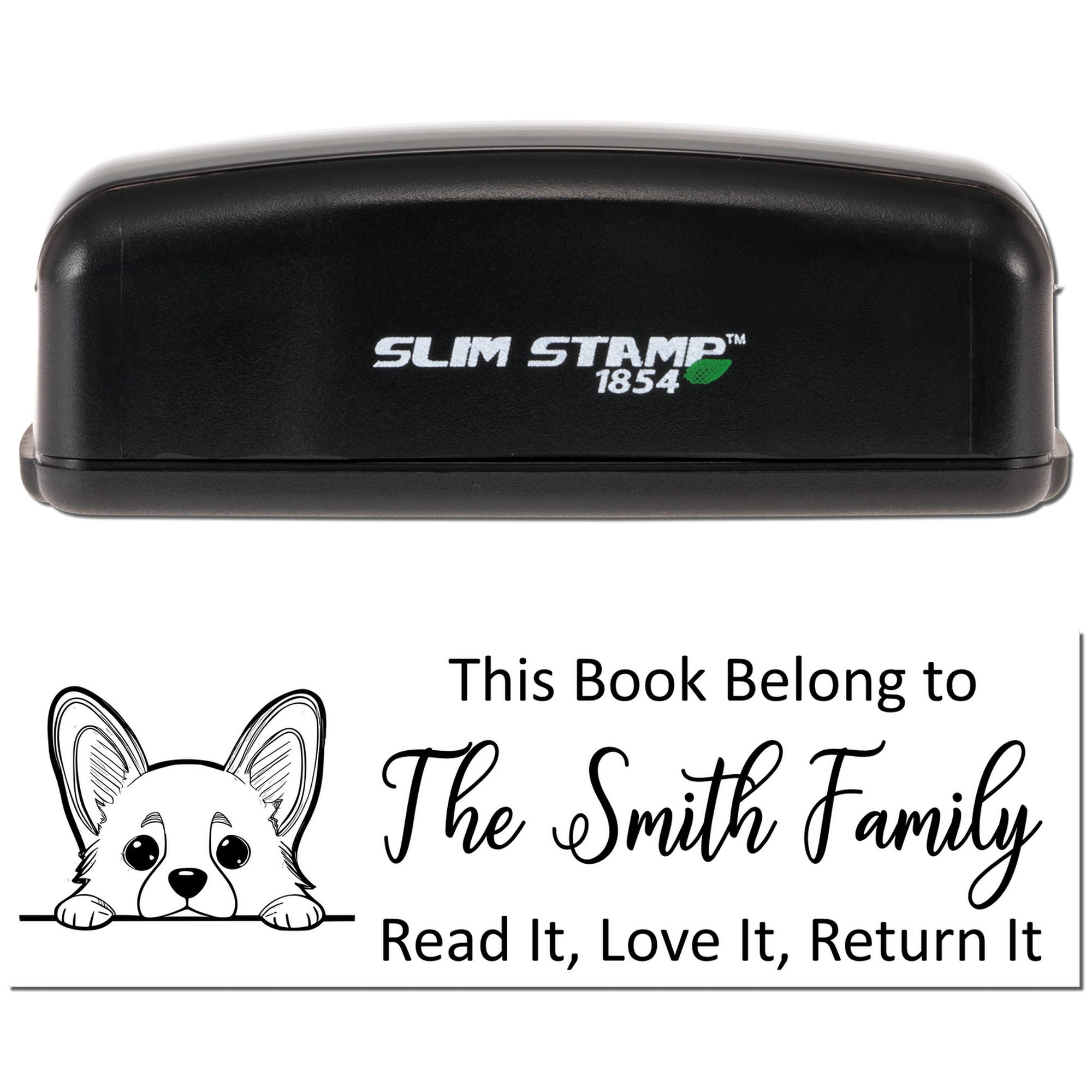 Customizable Corgi Puppy Bookplate Bookworm Slim Pre-Inked Stamp