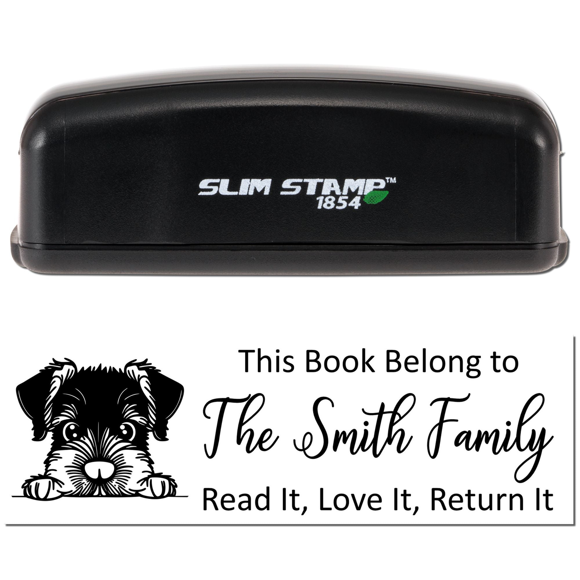 Personalized Slim Stamp rubber book stamp with dog design: This Book Belong to The Smith Family, Read It, Love It, Return It.